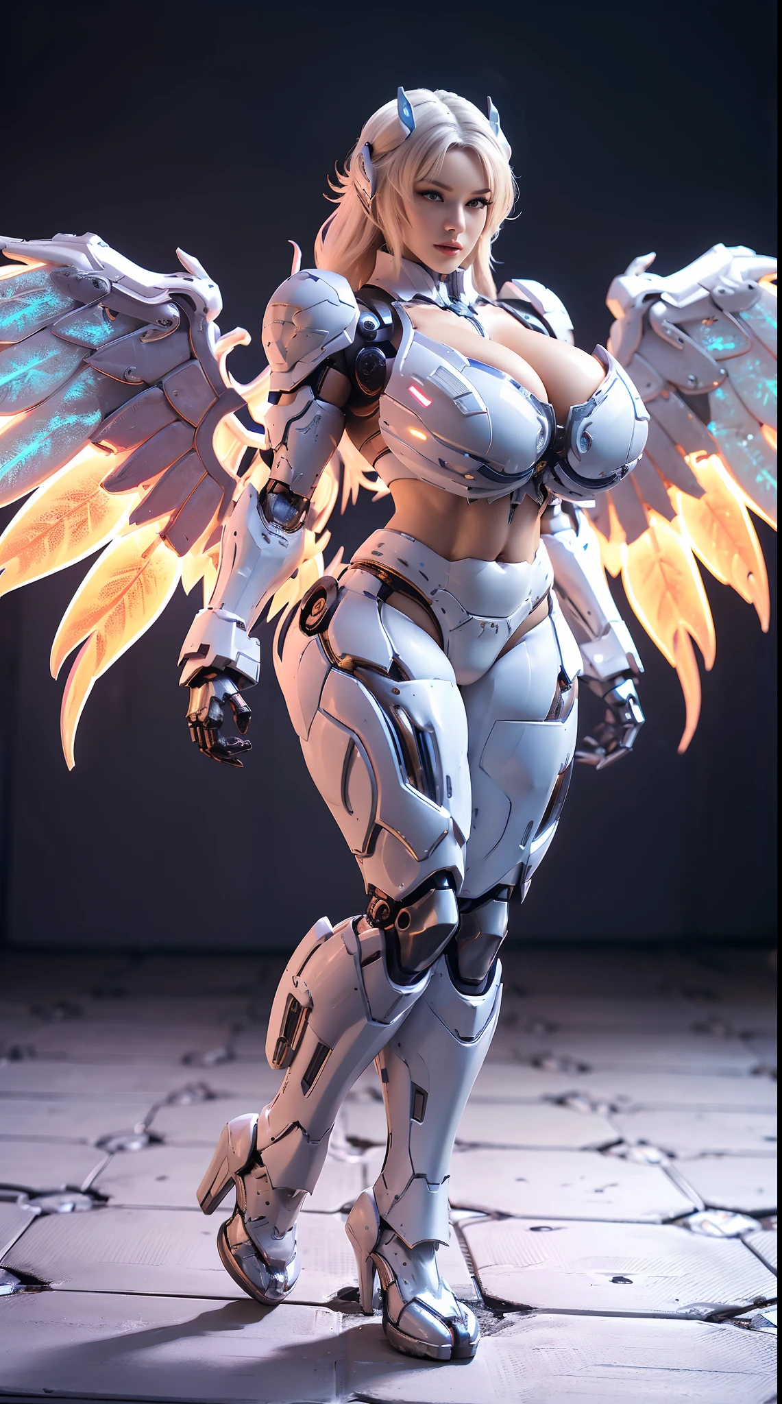 (DRAGON HEAD), HUGE FAKE BOOBS, (BEAUTIFUL FACE, (WHITE:0.8, RGB:1), (CROP TOP MECHA ARMORED GEAR), (((A PAIR OF HUGE MECHANICAL WINGS SPREAD OUT))), FUTURISTIC DRAGON MECHA SUIT, (CLEAVAGE), (SKINTIGHT YOGA PANTS), (PERFECT BODY:1.2), (FULL BODY VIEW), FRONT, (STANDING:1), (MECHANICAL HIGH HEELS), MUSCLE ABS, UHD, 8K, 1080P.