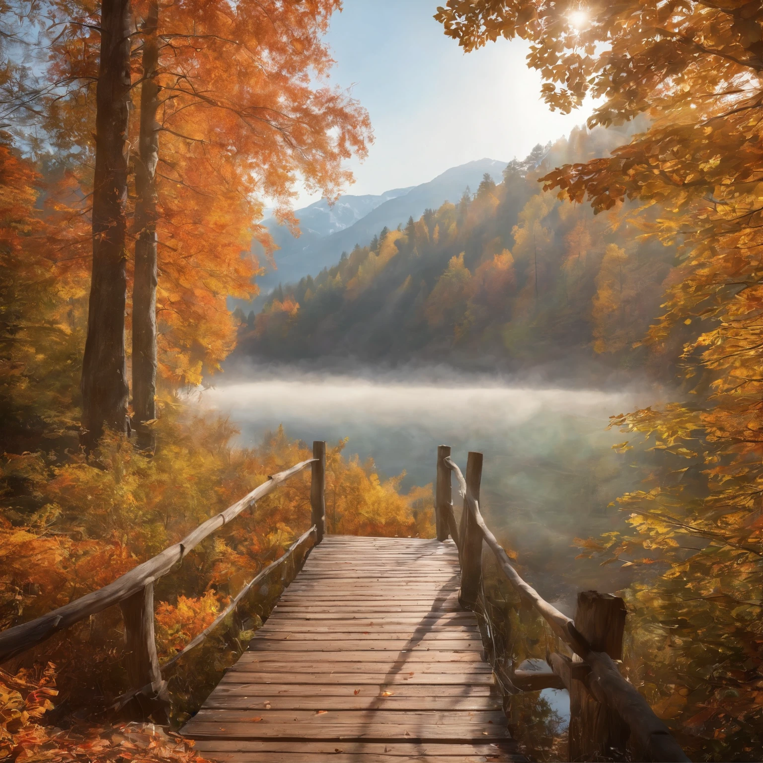 best quality,ultra-detailed,realistic,autumn colors,sunlight,fall foliage,reflection in the lake,trail,hikers,camping,fog,peaceful,serene,calm,calming,ethereal,crisp air,tranquil,serene,sun rays through the trees,colorful leaves,rustic cabin,wooden bridge,adventure,nature,scenic,beautiful,vector illustration,painterly,photorealistic,Autumn landscape art
(Highest image quality,ultra - detailed,realisticlying,fall colors,rays of sunshine,fall leaves,Lakes and mountains,trail,Hikers,bivouac,fog atmosphere,Peaceful,Calm,Peaceful,Reassuring,Fresh air,Peaceful,Peaceful,The sun shines on the trees,Colorful leaves,country cabin,Wooden bridge,adventuring,great outdoors,picturesque,big breasts beautiful,vector illustrations,painting-like,Photorealistic autumn scene art)