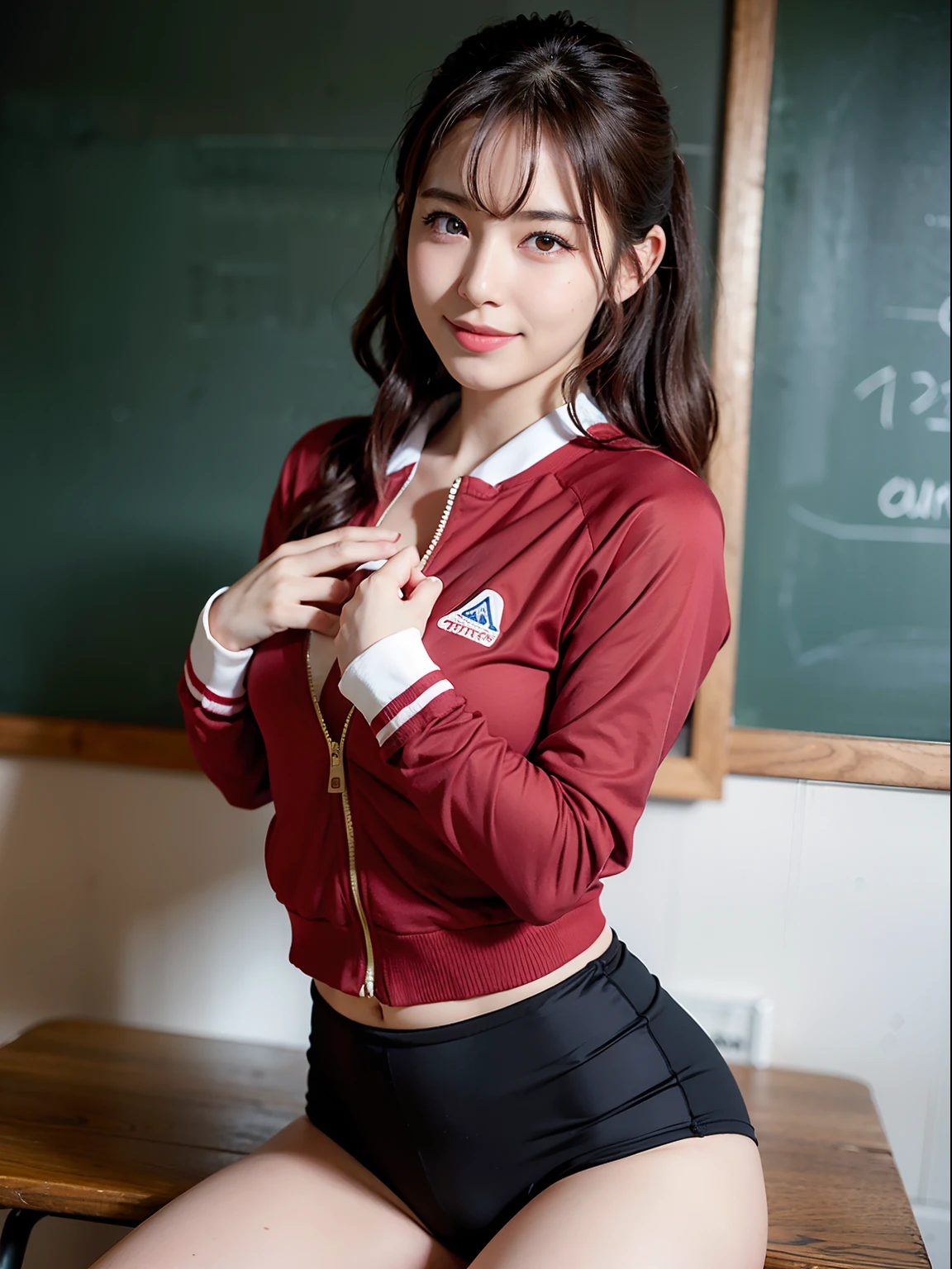 Sober red jersey jacket、Peel off your jacket、white gym uniform、((Red bloomer))、sox、Colossal tits、Only a nipple、top-quality、facefocus、softlight、(depth of fields)、超A high resolution、(Photorealsitic:1.4)、Raw photography、
(upper thigh:1.4)、(Since a while ago)、
1 Japan Girls, 独奏, cute little, (25-years old), (A smile:1.1), (Brown-eyed), detailed beautiful faces,
‎Classroom、In front of the blackboard、Laying hands on the rostrum、Health and physical education teacher、Emphasis on hugging