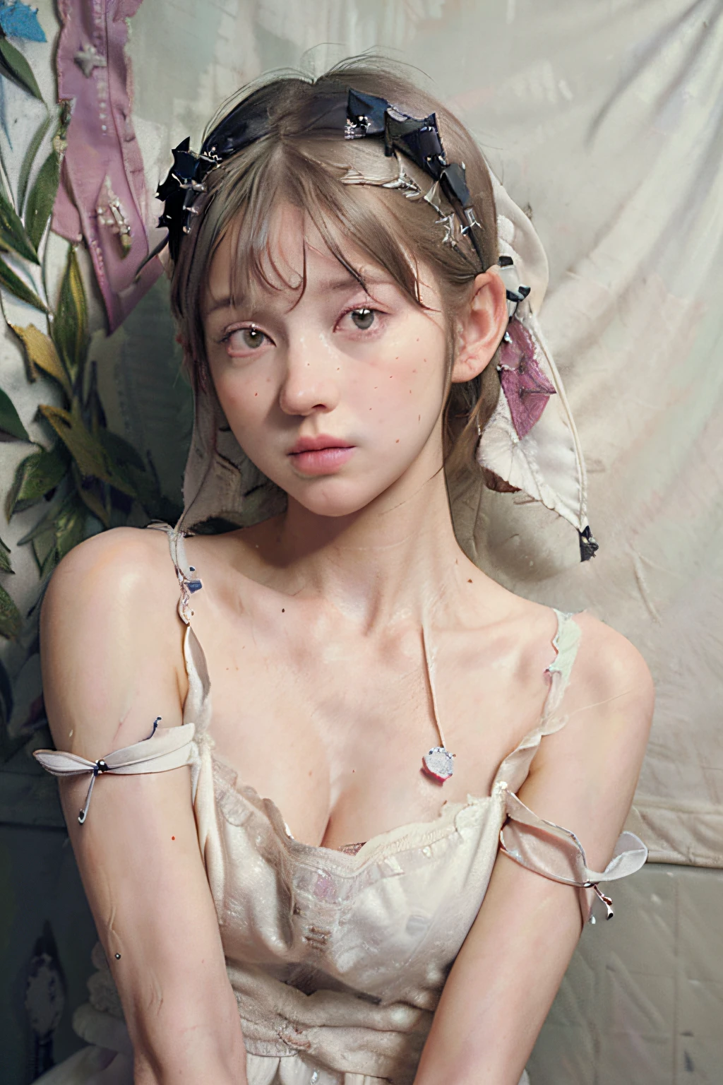 solo, stand in the kitchen, a girl, milk falls on the chest area of the shirt, (delicate illustration:1.4), (renaissance art:1.4), (masterpiece:1.0), (best quality:1.4), (ultra highres:1.2), (photorealistic:1.4), (8k, RAW photo:1.2), (soft focus:1.4), (18yo:1.3), (sharp focus:1.4), detailed beautiful face