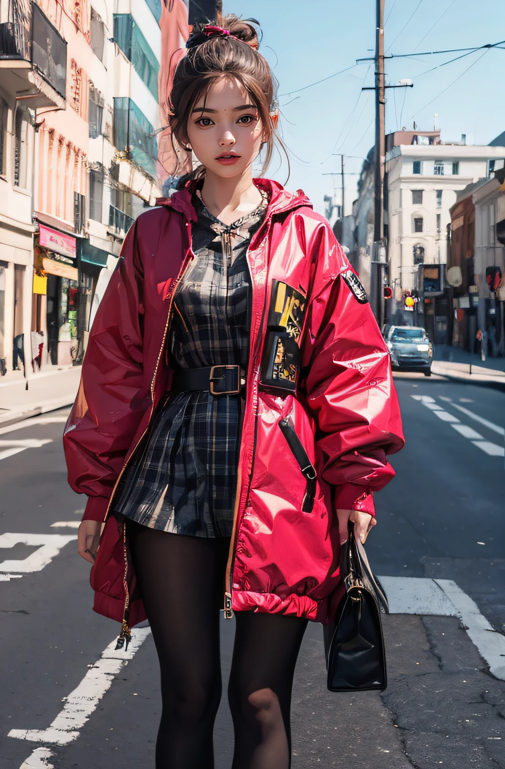 Girl in a strange outfit, surreal, vibrant photorealistic 4k