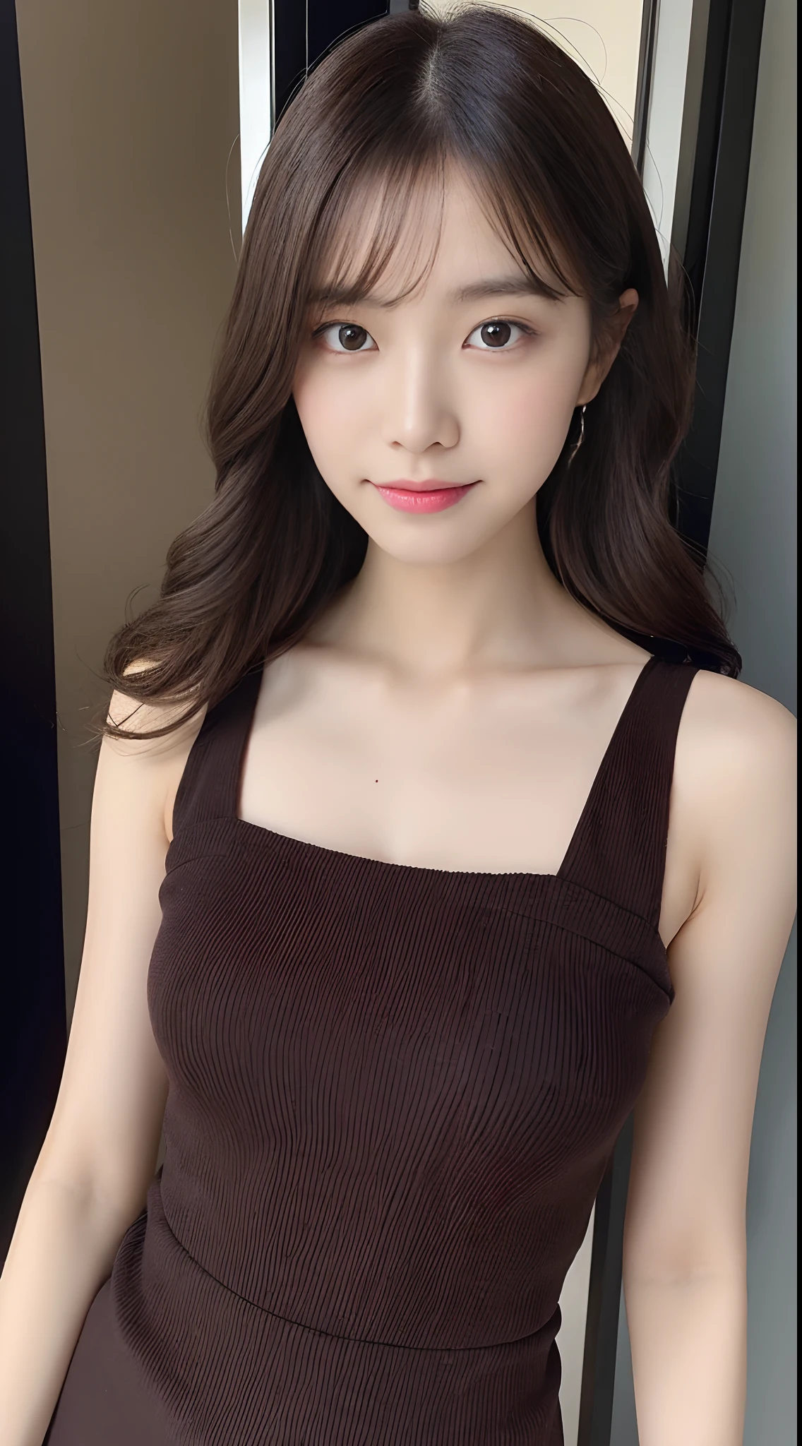 ((Best Quality, 8K, masutepiece: 1.3)), Selfie, Sharp Focus: 1.2, Cute beauty with perfect figure: 1.4, Slim Big Breasts: 1.2, ((Brown Black, Big breasts: 1.2)) , (Small transparent dress, semi-, highly fine breasts, Happy expression, Standing: 1.2), Highly detailed facial and skin texture, Detailed eyes, Double eyelids, Super Sexy Suspenders, Transparent clothes