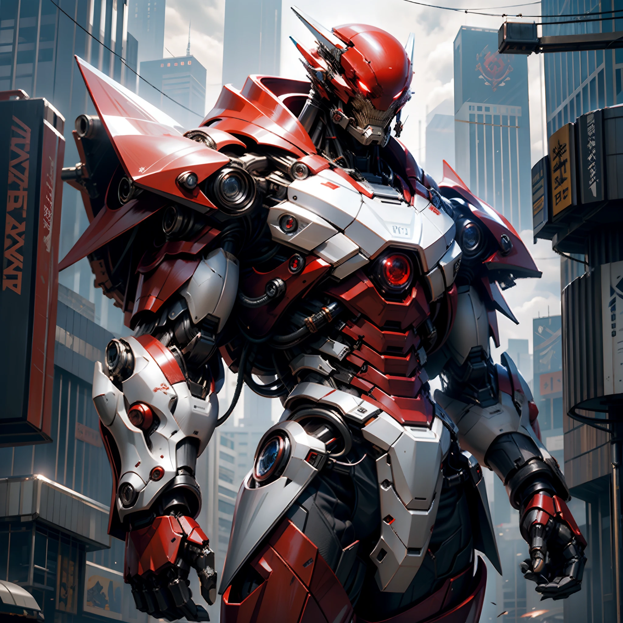 Dark Fantasy, Cyberpunk, Mechanical Marvel, white-Red: 1.1, Mecha,