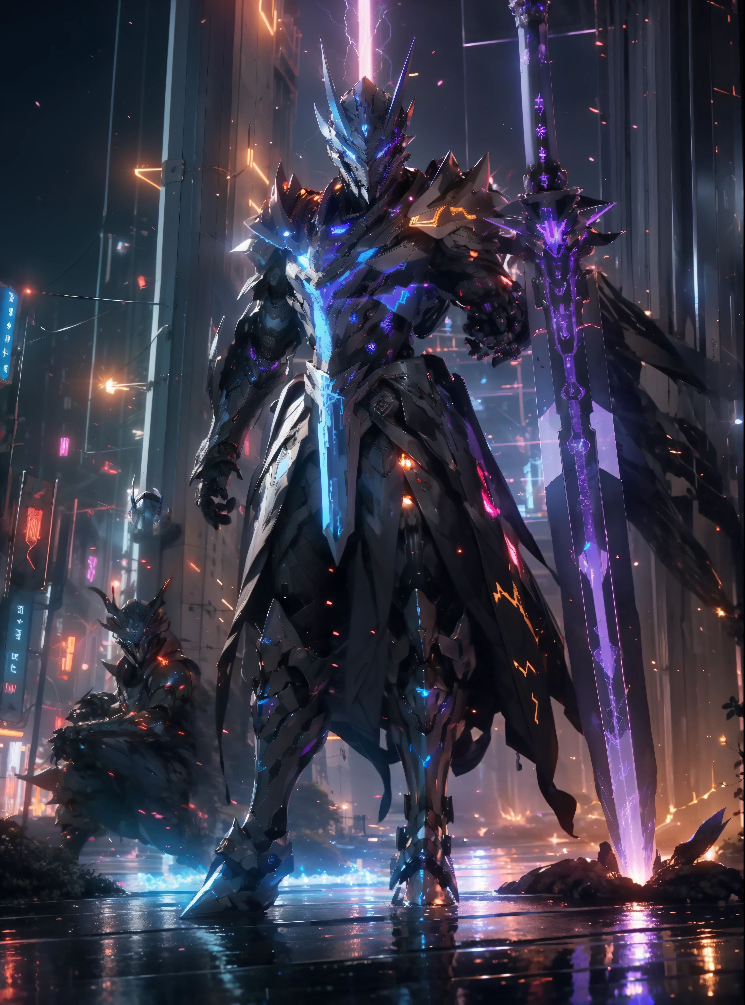 (masterpiece:1.2, best quality:1.1),8K,intricate details,HD,best illustration,wall-paper,intricate details,8K Hd wallpaper:1.6,
1boy,solo:1.7,solo,weapon,1boy,helmet,male focus,full armor,holding,(shoulder armor:1.5),gauntlets,pauldrons,cape,glowing,knight,horns,cowboy,Technology armor,shot,standing,breastplate,glowing eyes,looking at viewer,fake horns,horned helmet,signature,black armorarmor,breastplate,looking at viewer,glowing,gradient,weapon,gradient background,facing viewer,Sense of science and technology,(Metal armor:1.3),time,Fluorescent strip,(cyberpunk:1.2),science fiction,(Surround Lightning:1.1),lightning effects:1.1,jumping lightning,particle effects,particle flicker,
scenery,no humans,architecture,outdoors,traditional media,water,east asian architecture,bridge,river,tree,building,watercraft,day,real world location,lake,landscape,sky,boat,ocean,pagoda,nature,chinesecity,chinesectown,cloud,(Lightning around the armor:1.1),((Blue-purple lightning:1.2)),electric spark,Epic battle scene,