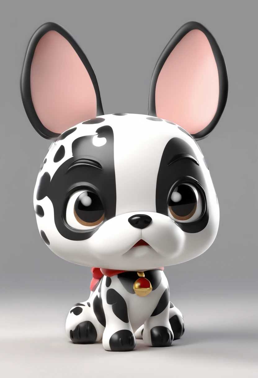 (Boston Dog), Character design, Boston Terrier, (Black and white color scheme,Mixed leopard print,Stereoscopic ears are many )Super cute blind box style, Lovely, full bodyesbian, Happy expressions and movements, Clean background, Studio lighting, Atmospheric lighting, The texture is delicate, High detail, high resolution, C4D, 。.3D, blender, 8K, Best quality, hyper HD