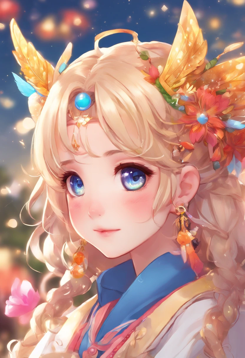 a magical astromancer and conjurer girl harpya, hair bobbles, wince, longeyelashes, solid circle eyes, light smile, ear blush, fang, drop shadow, pov, atmospheric perspective, 8k, super detail, accurate, best quality, white hair, cute sticker girl, anime, adult woman, wings, vtuber, abreast, oriental girl, perfect body proportions, intricate details, highly details.