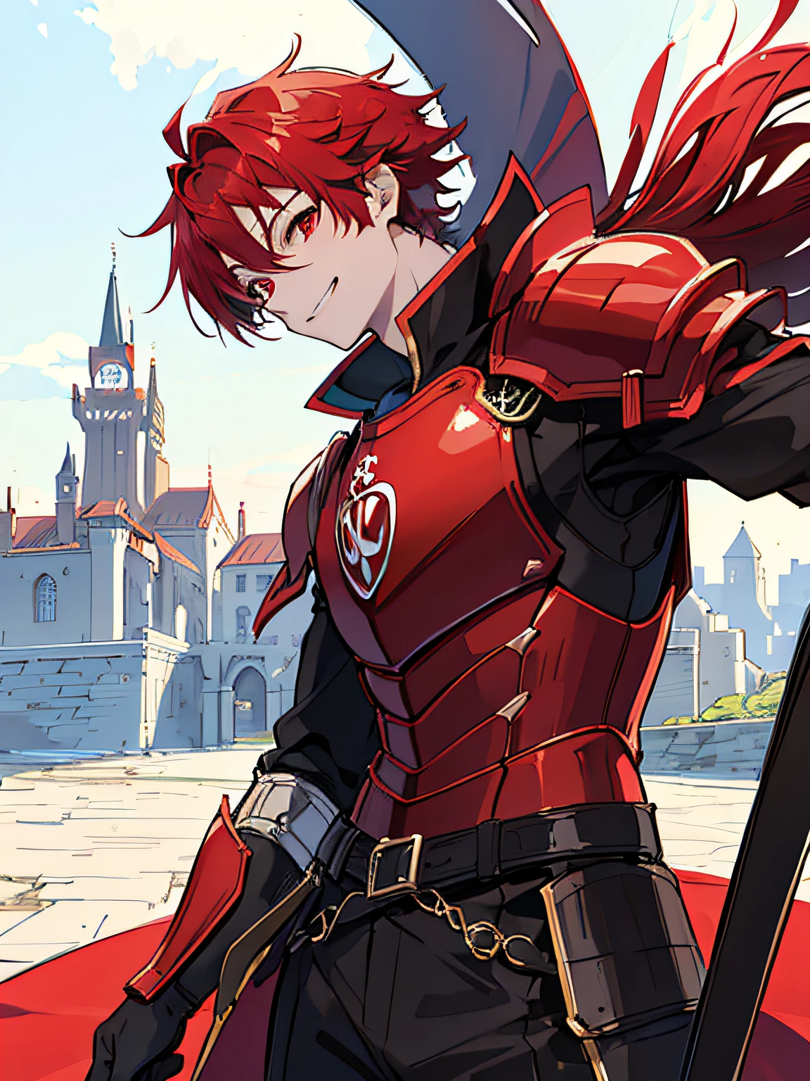 Red Hair,Red Armor,Mashu Kyrielight,youth,Huge muscles,Huge penis