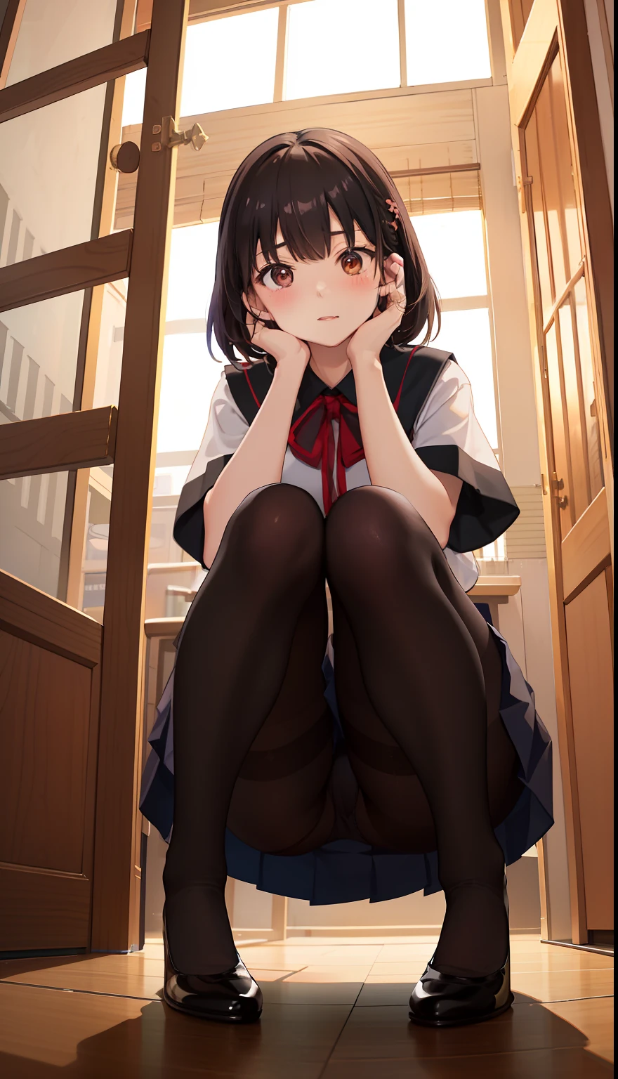 Anime girl sitting on a chair in a room with a window - SeaArt AI