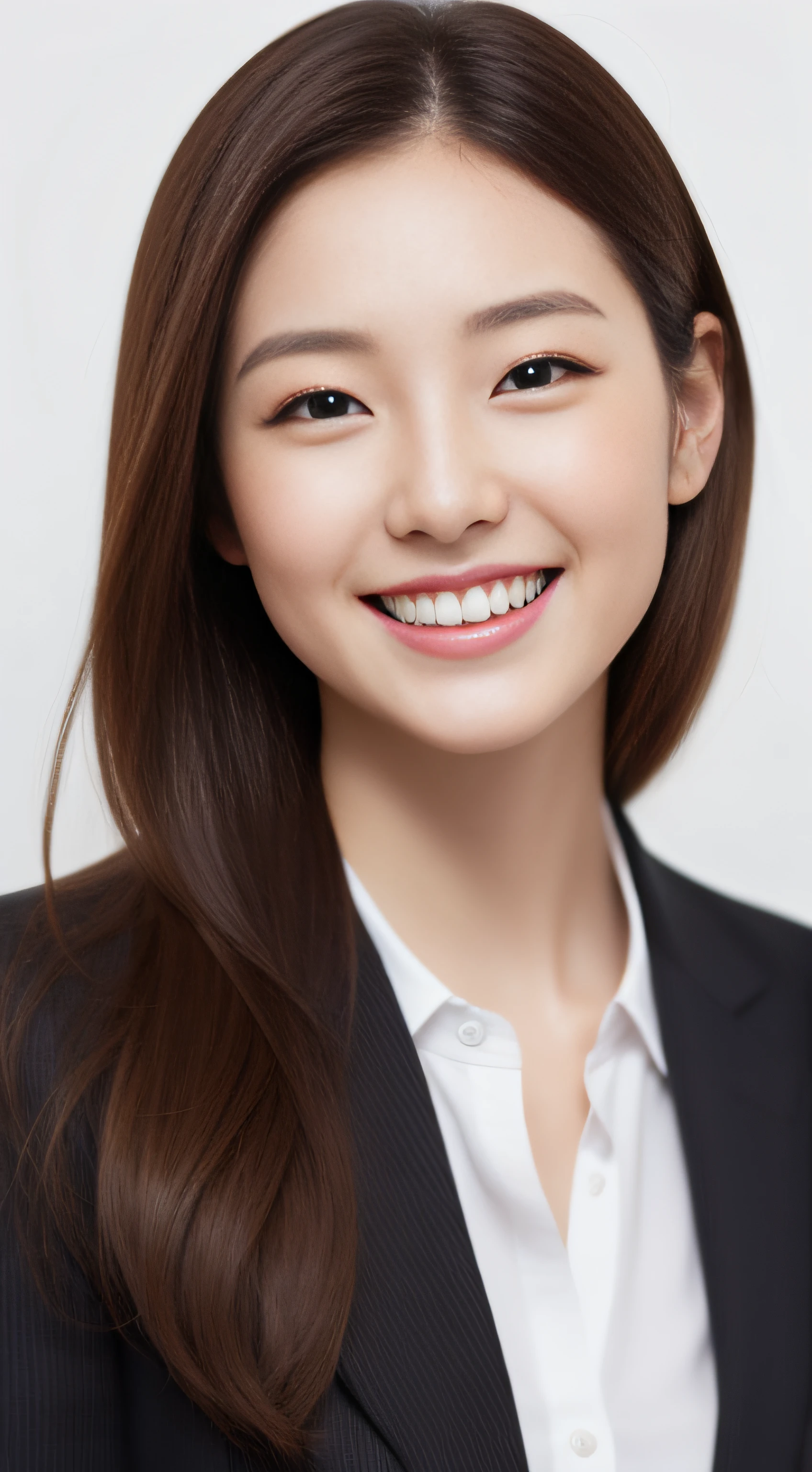 The face is a hostess、Wear a jacket suit、hiquality、A hyper-realistic、healthy、Smiling expression、Slender perfect figure、Japan beauties、beautidful eyes、face perfect、Beautiful skin、White background