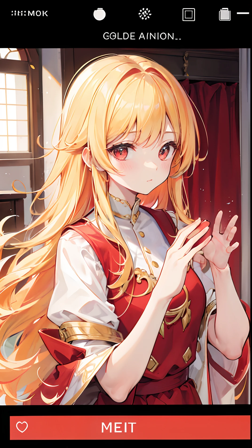 Golden hair，Red clothes，Similar to the clergy，Sweet and cute