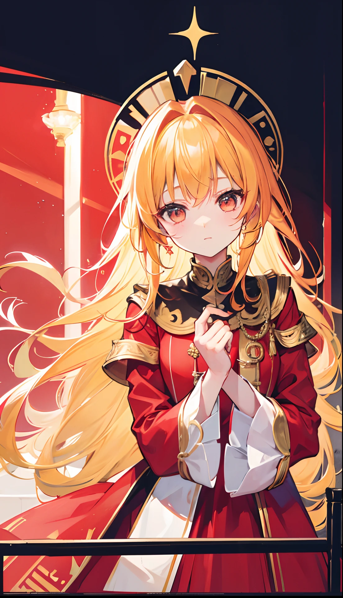 golden hair,Red clothes,Similar to the clergy,Sweet and cute