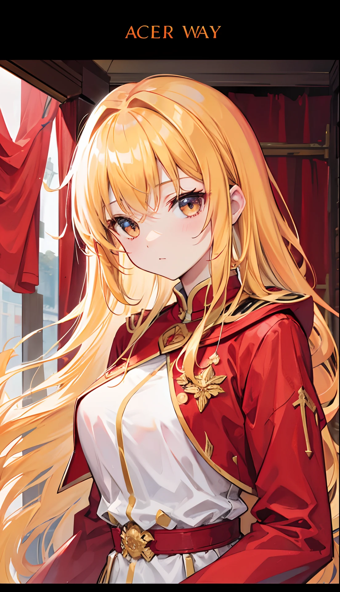 golden hair,Red clothes,Similar to the clergy,Sweet and cute