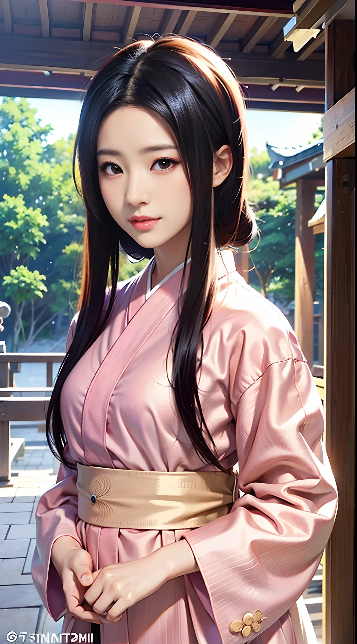 anime girl in pink kimono with oriental hair and a fan, palace,liu yifei, a girl in hanfu, light smile,blushing,a beautiful artwork illustration, trending on artstration, artwork in the style of guweiz, japanese art style, ancient china art style, guweiz, trending on cgstation, hanfu, chinese style, digital anime illustration, eastern art style, beautiful character painting,close-up face