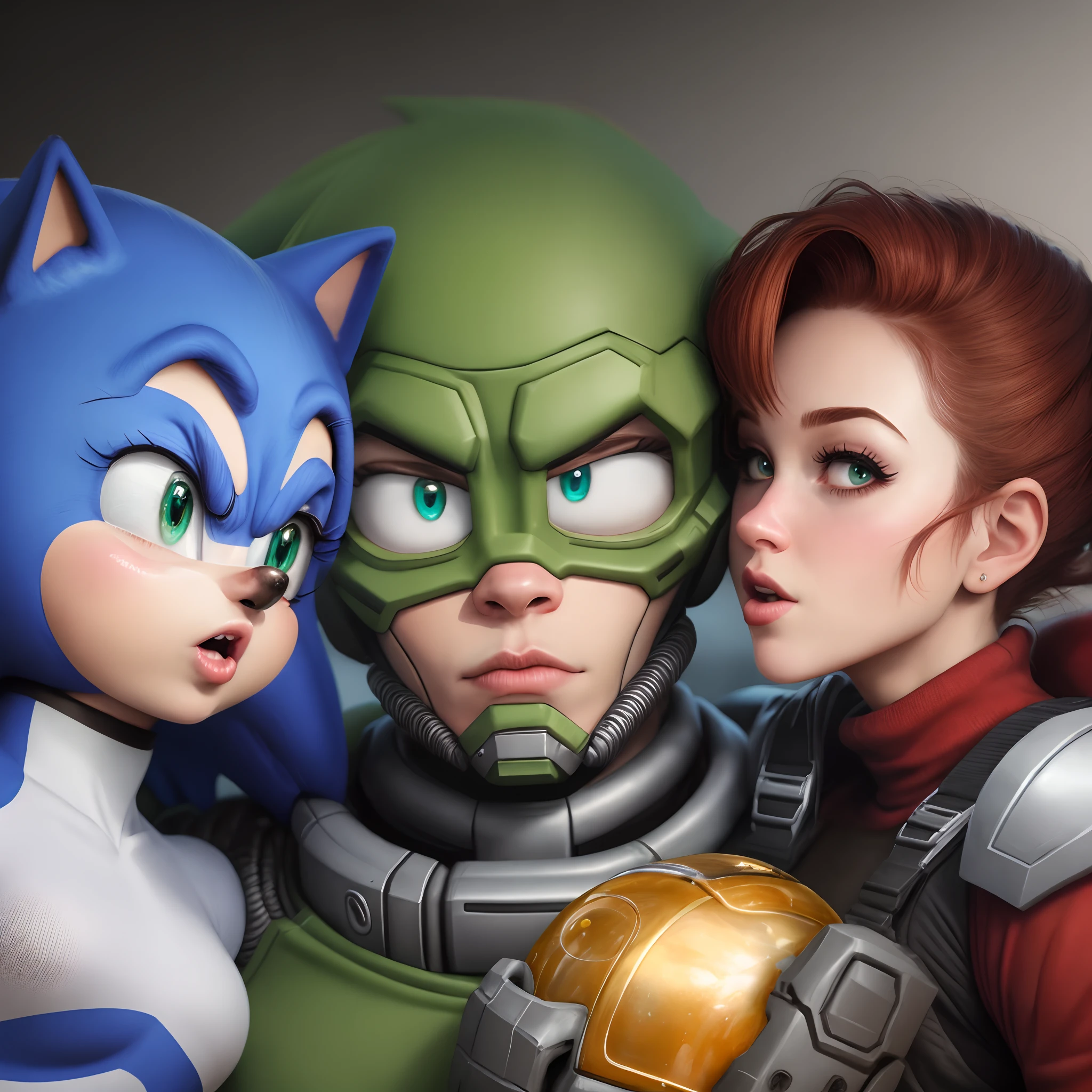 doom guy and sonic kissing