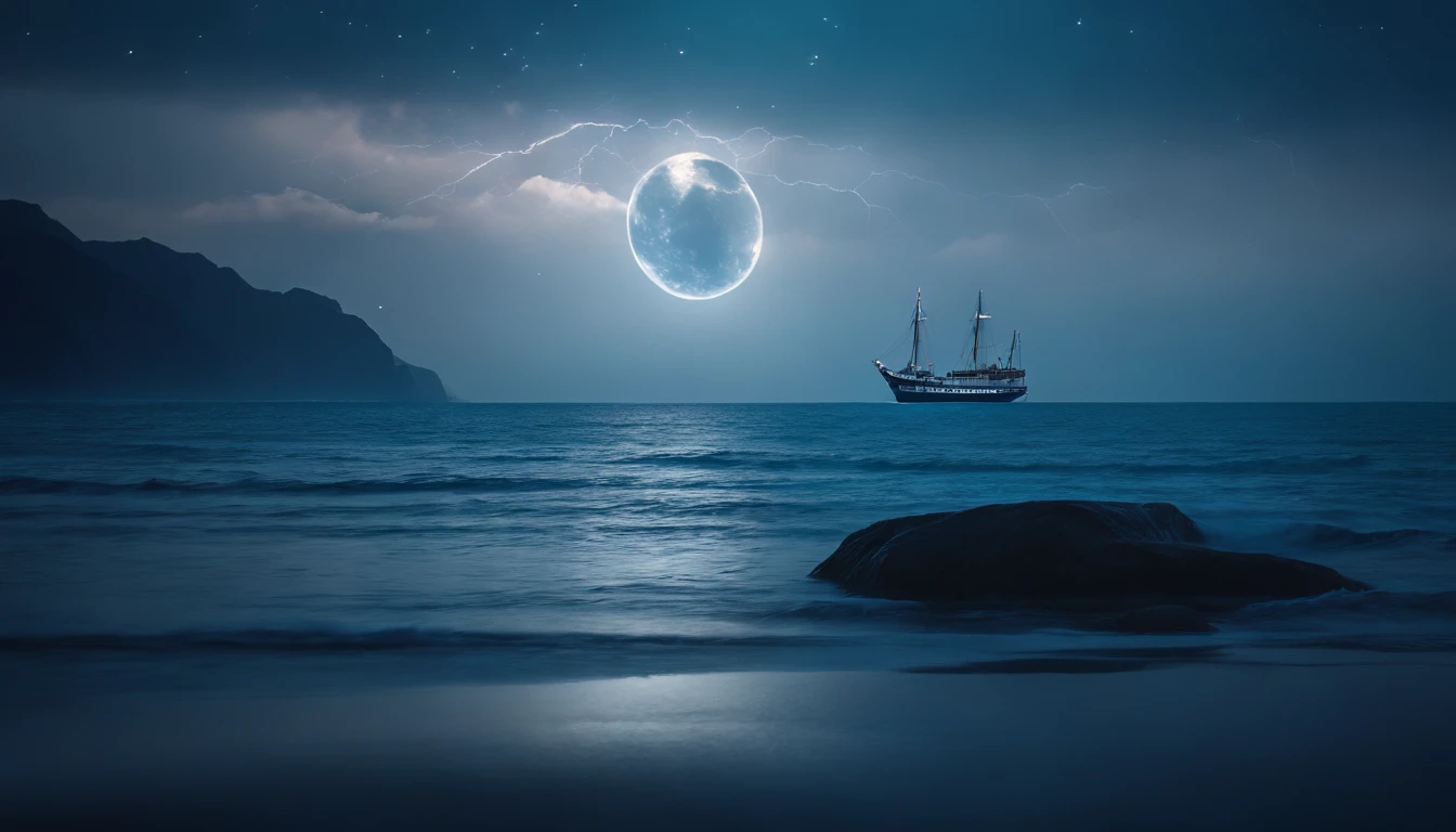 huge planet, the night, hight resolution、Impressive Milky Way:1.9、sand beach、Vast blue ocean、Blue Waves、Crystal clear ripples、Blue glacier、lightning bolt:1.9、Protoplanets、pure beauty、Sail ships