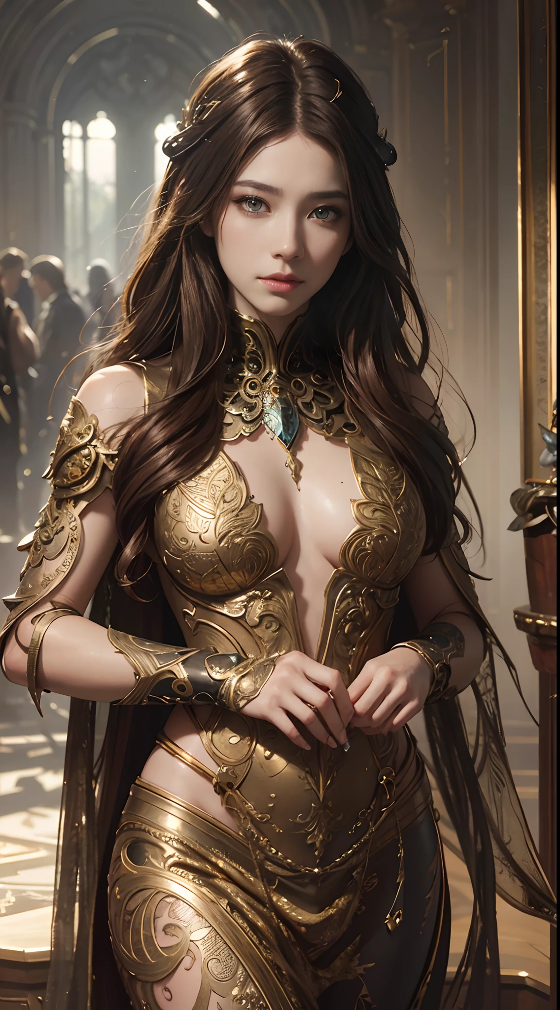 8k portrait of beautiful cyborg with brown hair, intricate, elegant, highly detailed, majestic, digital photography, art by artgerm and ruan jia and greg rutkowski surreal painting gold butterfly filigree, broken glass, (masterpiece, sidelighting, finely detailed beautiful eyes: 1.2), hdr,