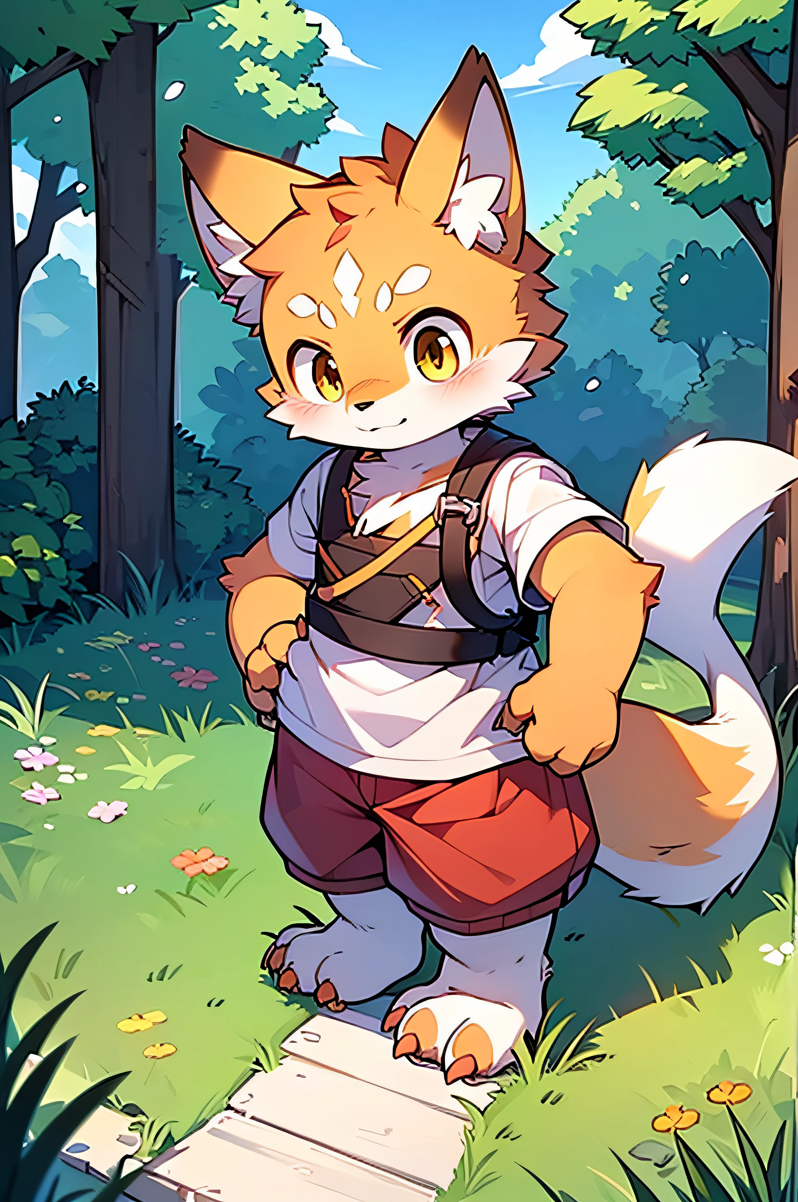 shaggy,shaggy,yellow fur, yellow fur, yellow fur, yellow fur,male people,canid,adolable,The little fox,The little fox,The little fox,adolable,solo person,sharp talons,Detailed fur,Golden eyes,Thick eyebrows,Fluffy tail,red short sleeves,short white pants,ultra - detailed:1.0,Libido boy,toddlers,children,children's,Gamine,Beast too,adolable,adolable,Shota(Via Dagasi:1.1),anatomy correct,Barefoot,Red Claw,Bare claws,Barefoot paws,Barefoot paws,standing on your feet,attention,bald-headed,Animal foot paws,lawns,grassy fields,On the lawn,on a grassy field,Tread on the grass,Trampling on small grass,Tread on the grass,Trampling the meadow,Tread on the lawn,Trampling the lawn,bald-headed,balding,balding