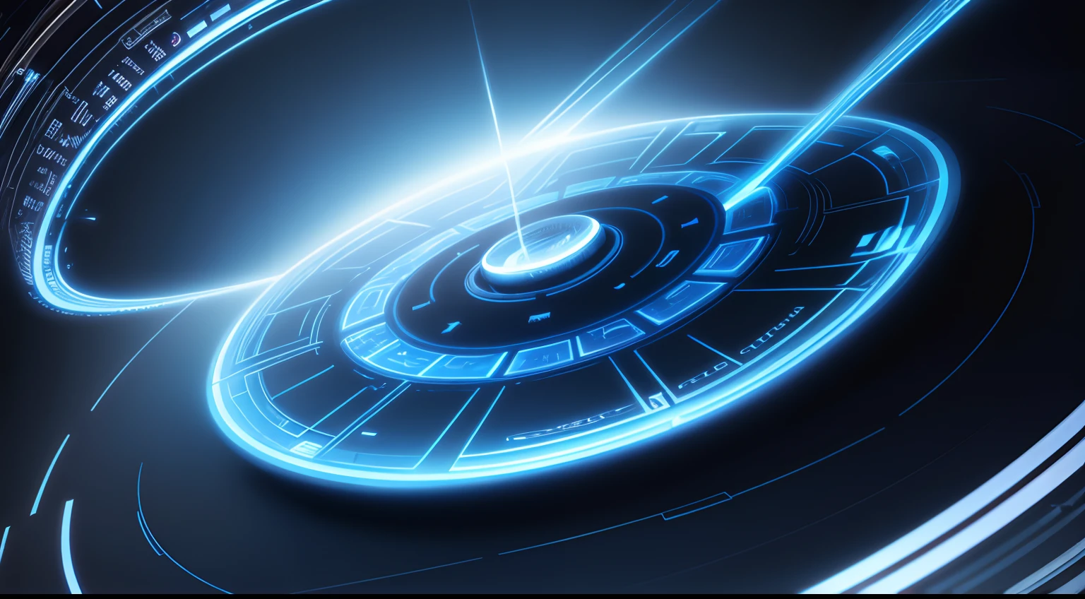 blue abstract background with a circular design, objective abstraction, quantum wavetracing, future tech, circuitry