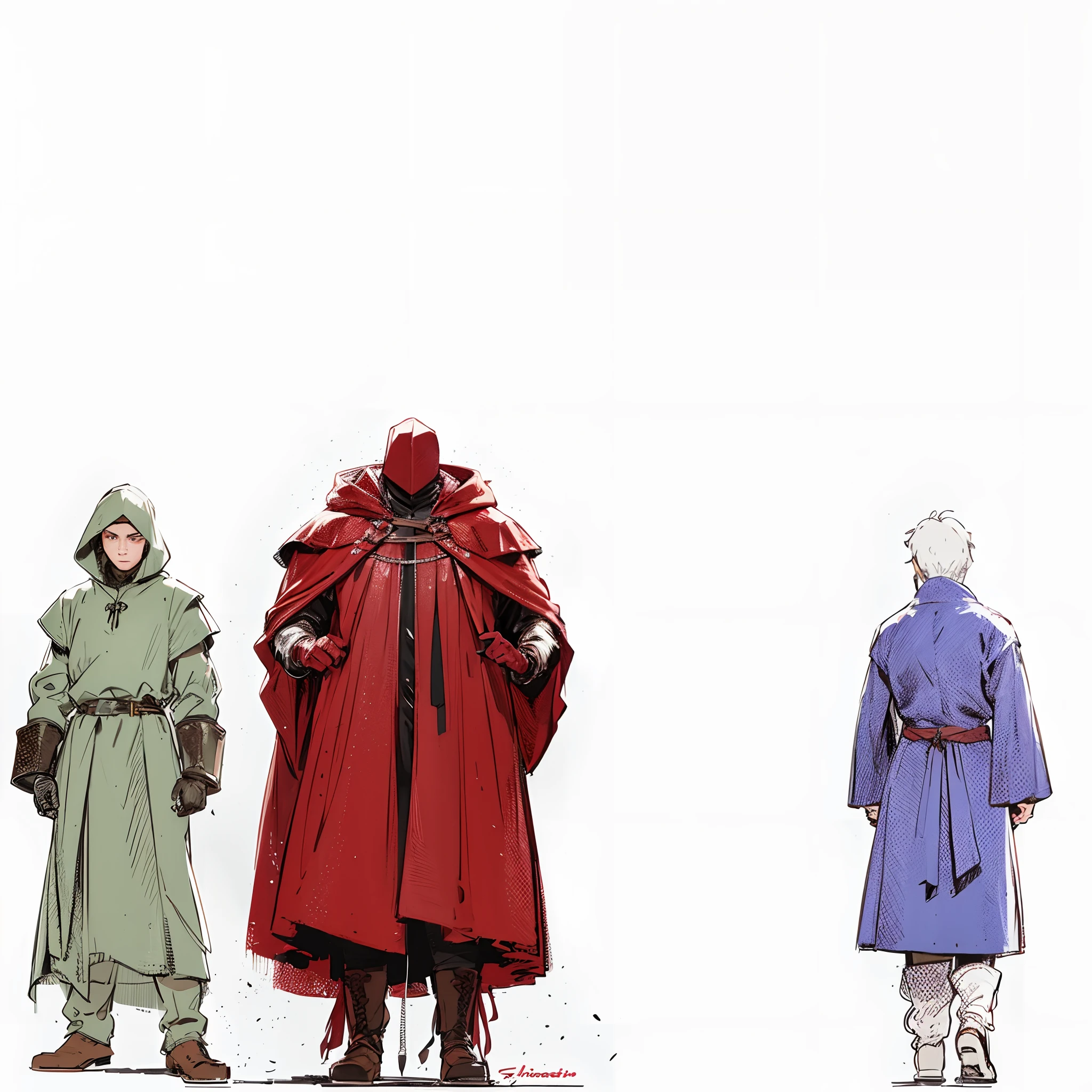 Three cold medieval leather clothes,with three strong human beings