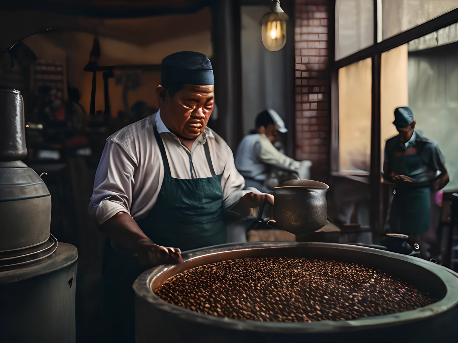 in a indonesia coffee shop an old indonesian barista roasting coffee beans, on daylight 


mood photo journalism unposed urban photography, ultra detailed, film photography, cold tone, sharp focus, ultra detailed skin, professional color grading, raw photo, cinematography, vibrant details, ultra quality, (photo-realistic:1.37), masterpiece, Canon EOS 5D Mark IV and fujifilm Superia X - TRA 400 film