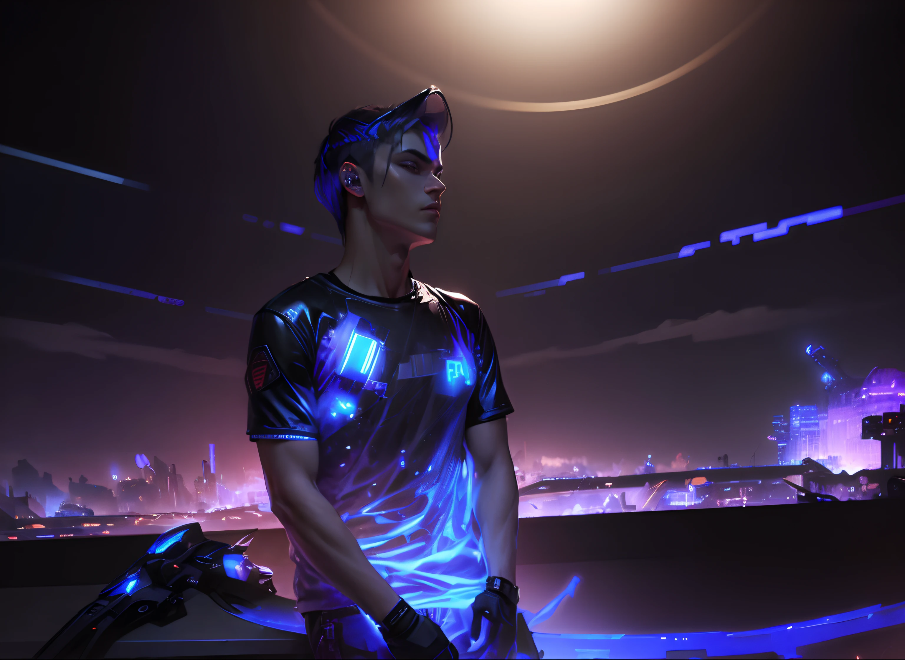 Change background cyberpunk handsome  boy realistic fac