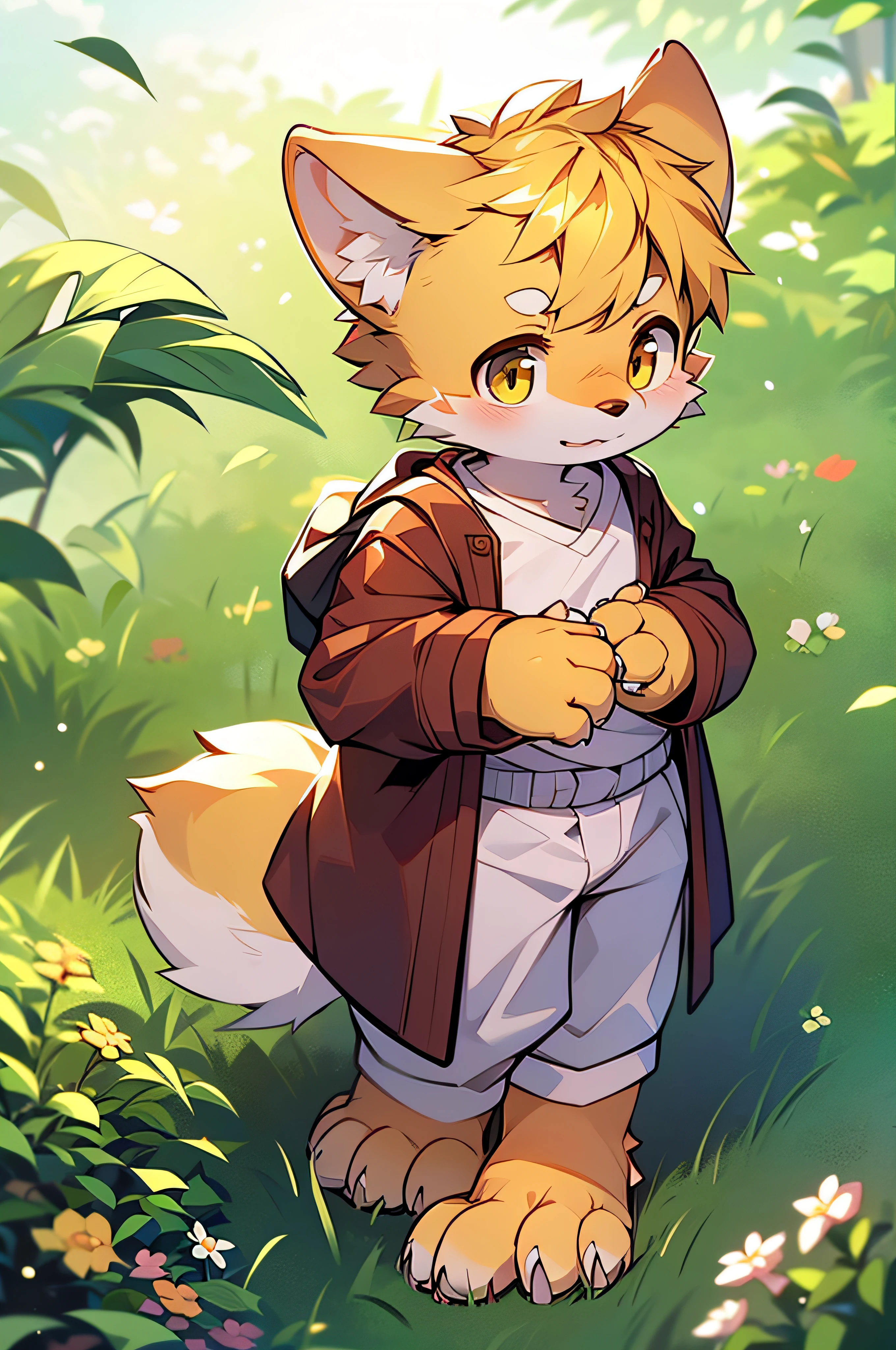 shaggy,shaggy,Golden fur,Golden fur,Golden fur,Golden fur,Golden-yellow hair,male people,canid,adolable,adolable,adolable,solo person,sharp talons,Detailed fur,Golden eyes,Thick eyebrows,Fluffy tail,white short sleeve,short white pants,ultra - detailed:1.0,Libido boy,toddlers,toddlers,toddlers,children,children's,Gamine,Beast too,Beast too,Beast too,adolable,adolable,Shota(Via Dagasi:1.1),anatomy correct,Barefoot,Red Claw,Bare claws,Barefoot paws,Barefoot paws,standing on your feet,attention,bald-headed,Animal foot paws,lawns,grassy fields,On the lawn,on a grassy field,Tread on the grass,Trampling on small grass,Tread on the grass,Trampling the meadow,Tread on the lawn,Trampling the lawn,bald-headed,balding,balding,Golden paws,Golden yellow paws,Golden paws,Golden yellow paws,Trampled grass,Trampled grass,Stand on the lawn,standing in grassy field,Stand on the lawn,There are footprints on the lawn,Footprints on the lawn