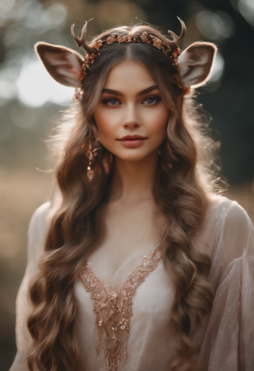 best quality,masterpiece, 1 girl, solo, MODELSHOOT, amazing, Alina, (((portait))), anthlers, deer ears, look at users, smile, blush, hairpin,(( braid)), hair ornaments, ((hairclip)),