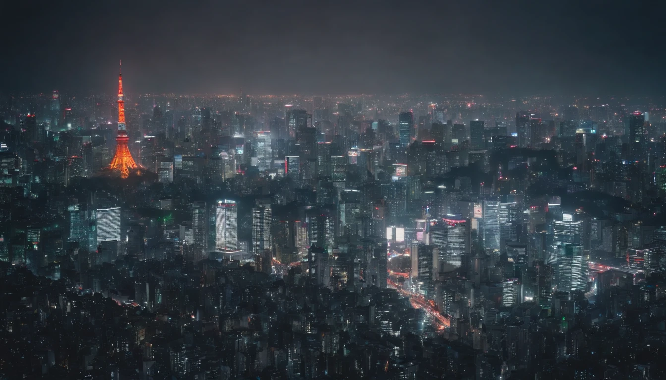 "Tokyo cityscape at night, Futuristic architecture with vivid neon lights."