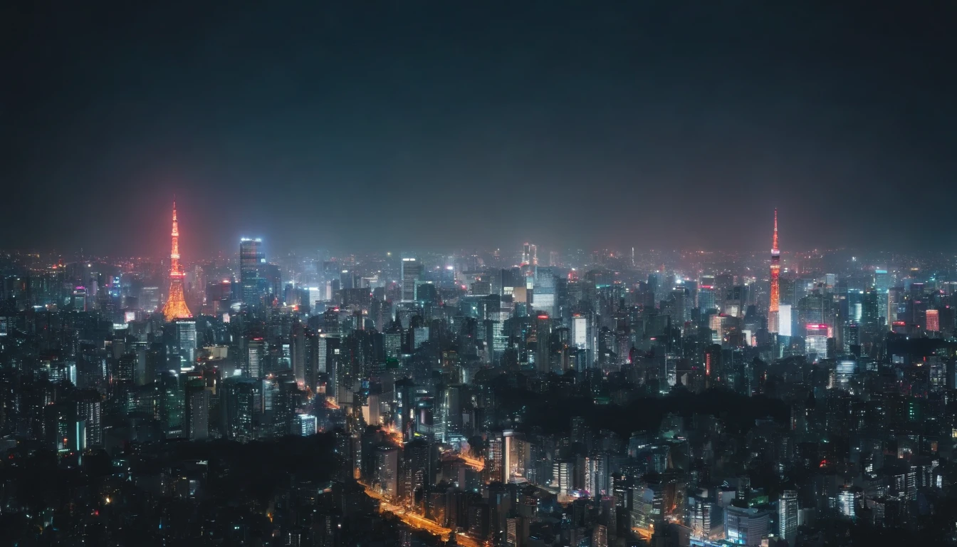 "Tokyo cityscape at night, Futuristic architecture with vivid neon lights."