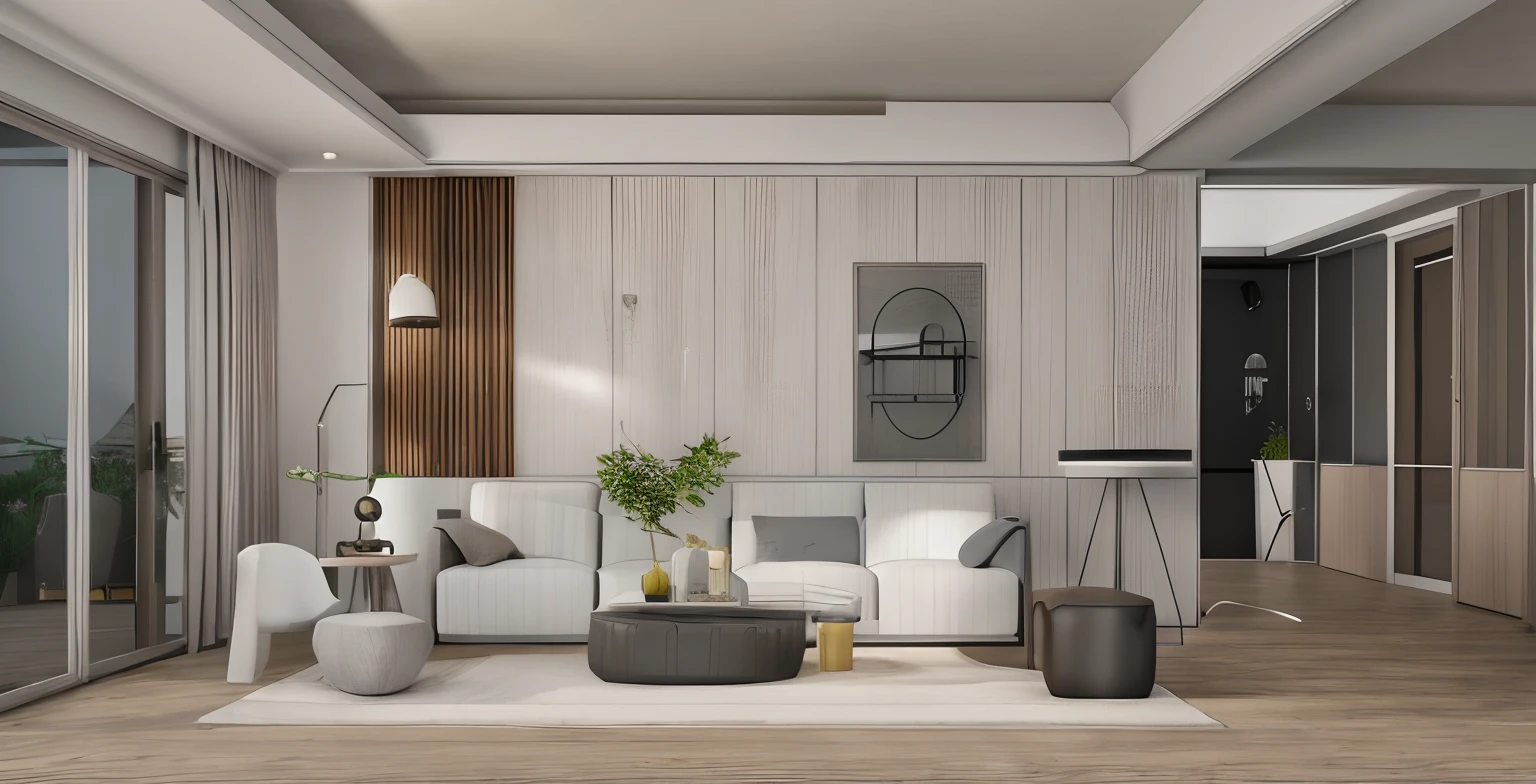 RAW photo,Masterpiece, high quality, best quality, authentic, super detail, interior color litght. 
a rendering of a living room with a couch, chair, table and lamp, rendered in enscape, in style of 3d render, concept eclectic, detailed rendering, interior living room, inspired by Reinier Nooms, low details and clean lines, insanely detailed rendering, enscape render, furniture concept photo!!, very detailed render, detailed 3d render
minimalist modern lines,
(day:1.1), vivid colour, vray