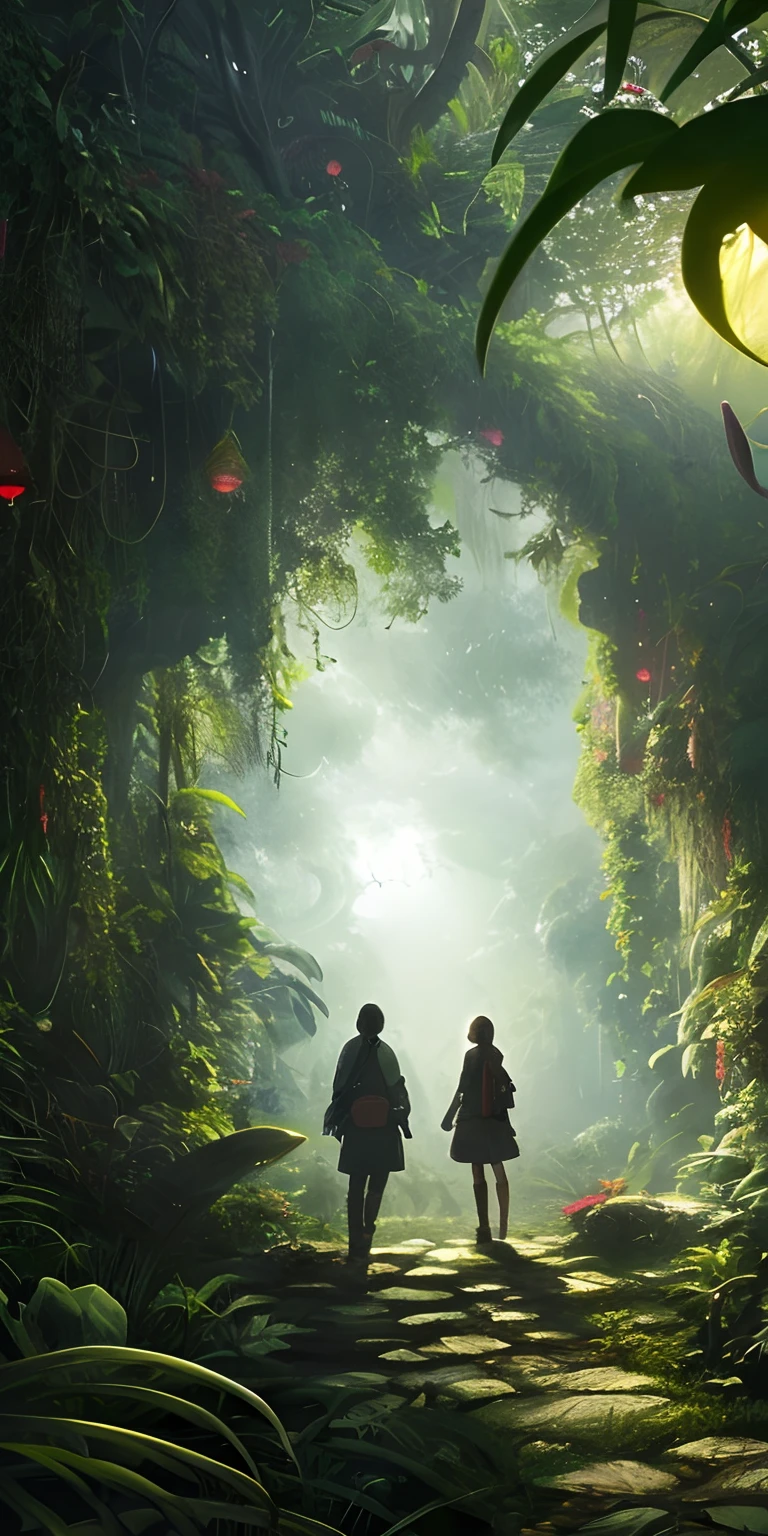 Digital illustration, Detailed and intricate, The dense jungle is full of exotic plants and animals, Sunlight shines through the canopy，Produces a mottled effect. In the style of Yoshitaka Amano and Hayao Miyazaki, Masterpiece, Proportional, Detailed, trending on artstationh, Beautiful lighting, Realistic, Intricate, Award-Awarded, 4K, highest quality
Award-winning, 4K digital painting in the style of Yoshitaka Amano. Detailed and intricate depiction of a zombie apocalypse, cleverly capturing the chaos and drama of the scene. Beautiful lighting and cinematic composition make this piece a true masterpiece, trending on artstationh