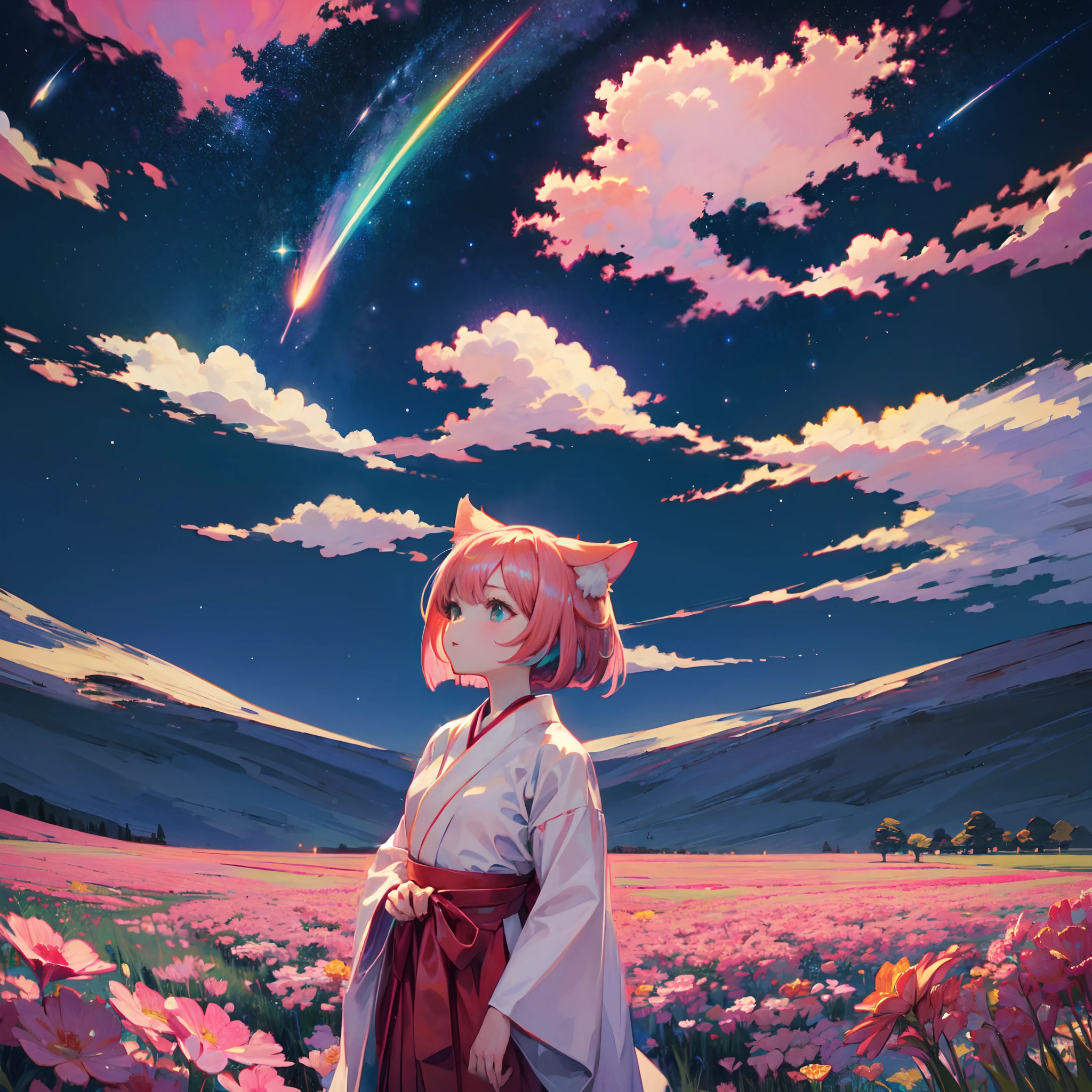 pink blue and white comet, meteor
