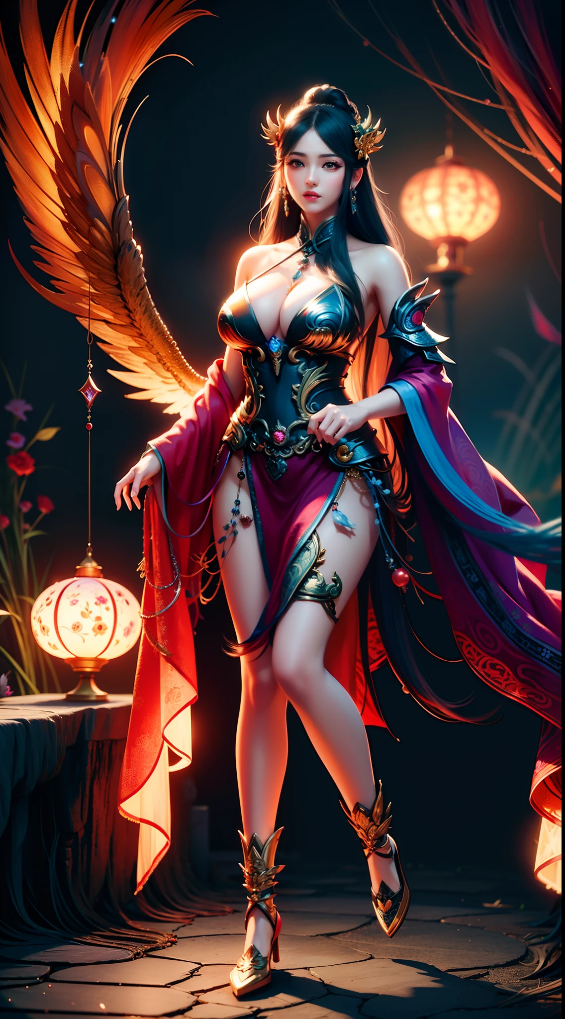 Stylish image of a woman dressed in rainbow with long hair, super plump breasts, full body xianxia, goddess. very high detail, trending on cgstation, irelia from league of legends, beautiful celestial mage, 8k high quality detailed art, irelia, astral mage outfit, beautiful highly detailed fanart, smooth cg art, highly detailed goddess shot, background back: chinese fantasy mountains,