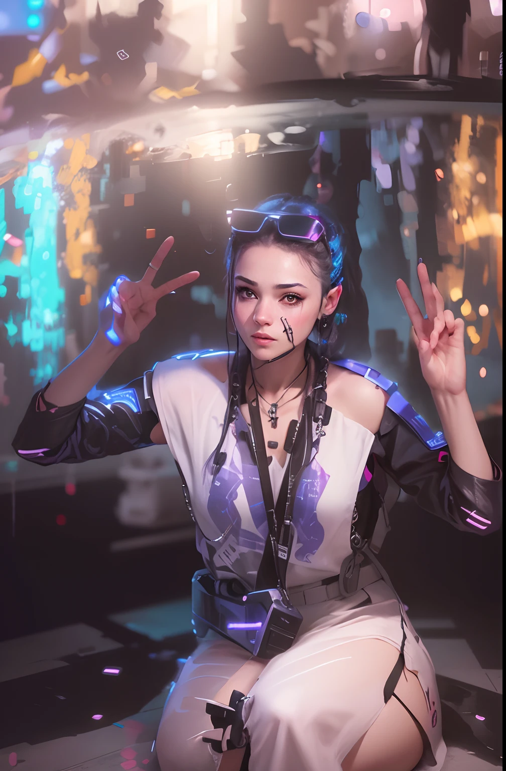 Change baground cyberpunk cute girl face 8k ultra realistic face