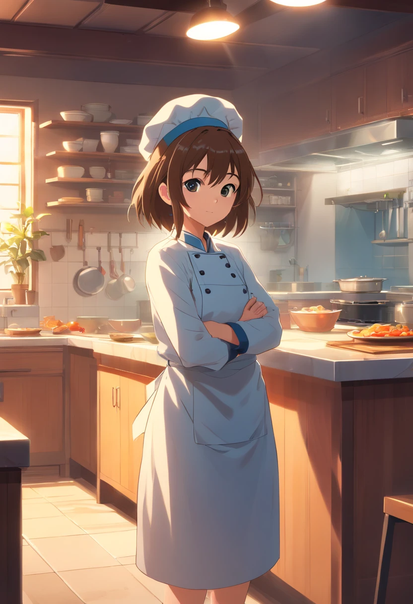 (Same Character, front, side, back), (full body), in the center of the screen, flat illustration texture, simplified lighting, lazy cat, cat chef, fat body, using a chef's hat, brown color fur, digital art, 2D, generative front view, side view, back view, frameless, blender, c4d