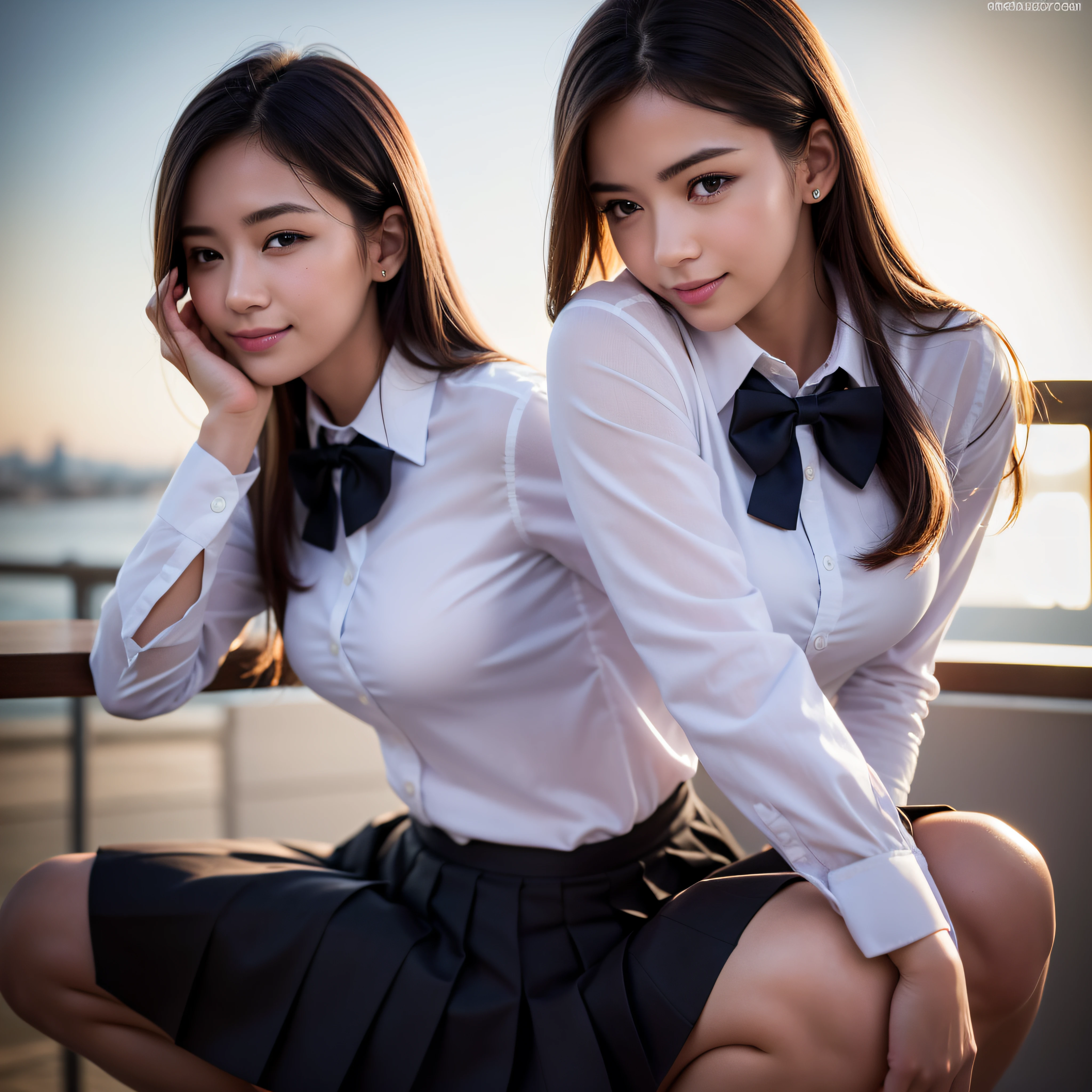 2young girls, Super beautiful detailed face, Staring at me, Open mouth slightly, shyly smile, Multiple girls, Raw photo, (Best Quality:1.2), masterpiece, 8k, high details, hight resolution, With the highest quality, High-definition raw color photos, professional photograpy, Cinematic Light, (Fine face:1.2), (Beautiful breasts:1.2), (Summer high school uniform with wide open chest:1.3), Beautiful breasts, girl portrait, (Panties), classroom, (((Bokeh))), depth of fields, (View from below:1.2),