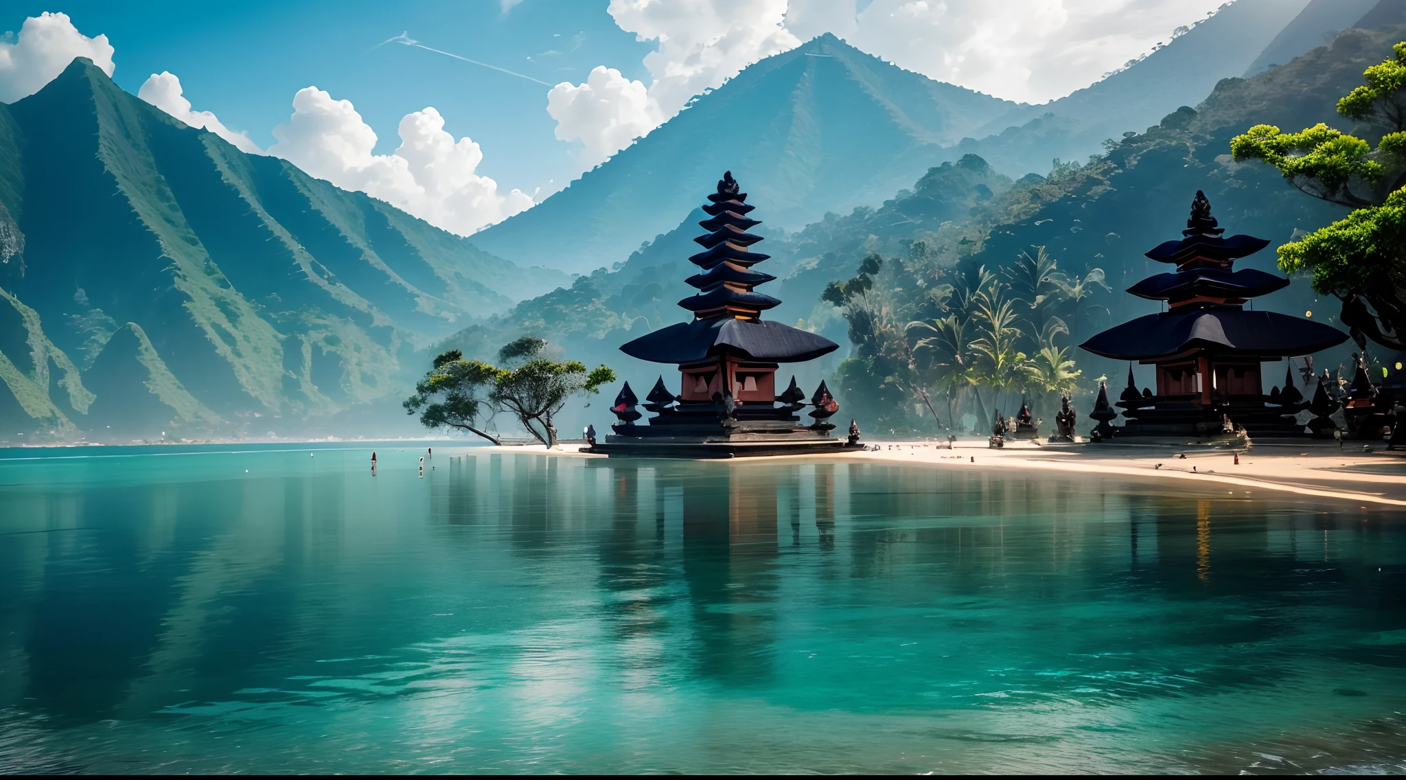 bali, temple, absurdres, high res, ultrasharp, 8K, masterpiece, sea, scenery, landscape