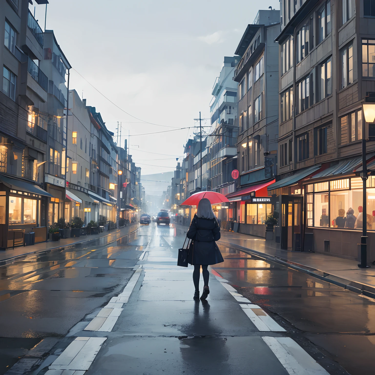 Beautiful city scene, street, gray city, ultra sharp, hd, 8k, manners, beauty, cuteness, beautiful and attractive city, gray sky, roads, shops, attractive things , attractive gray sky