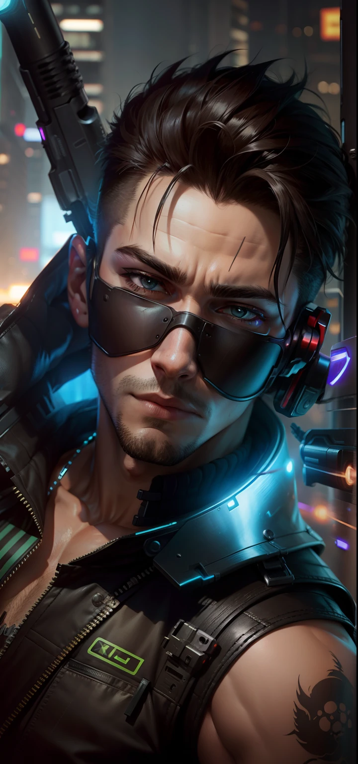 Cyberpunk handsome boy realistic with guns