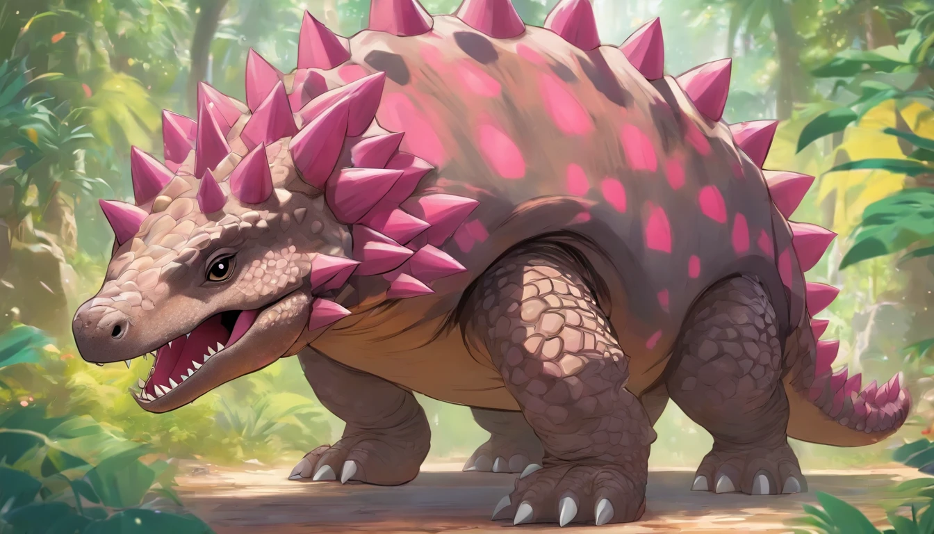 Ankylosaurus, Lovely soft pink with darker pink spikes, friendly and adorable and kawaii, Friends, masterpiece, best quality