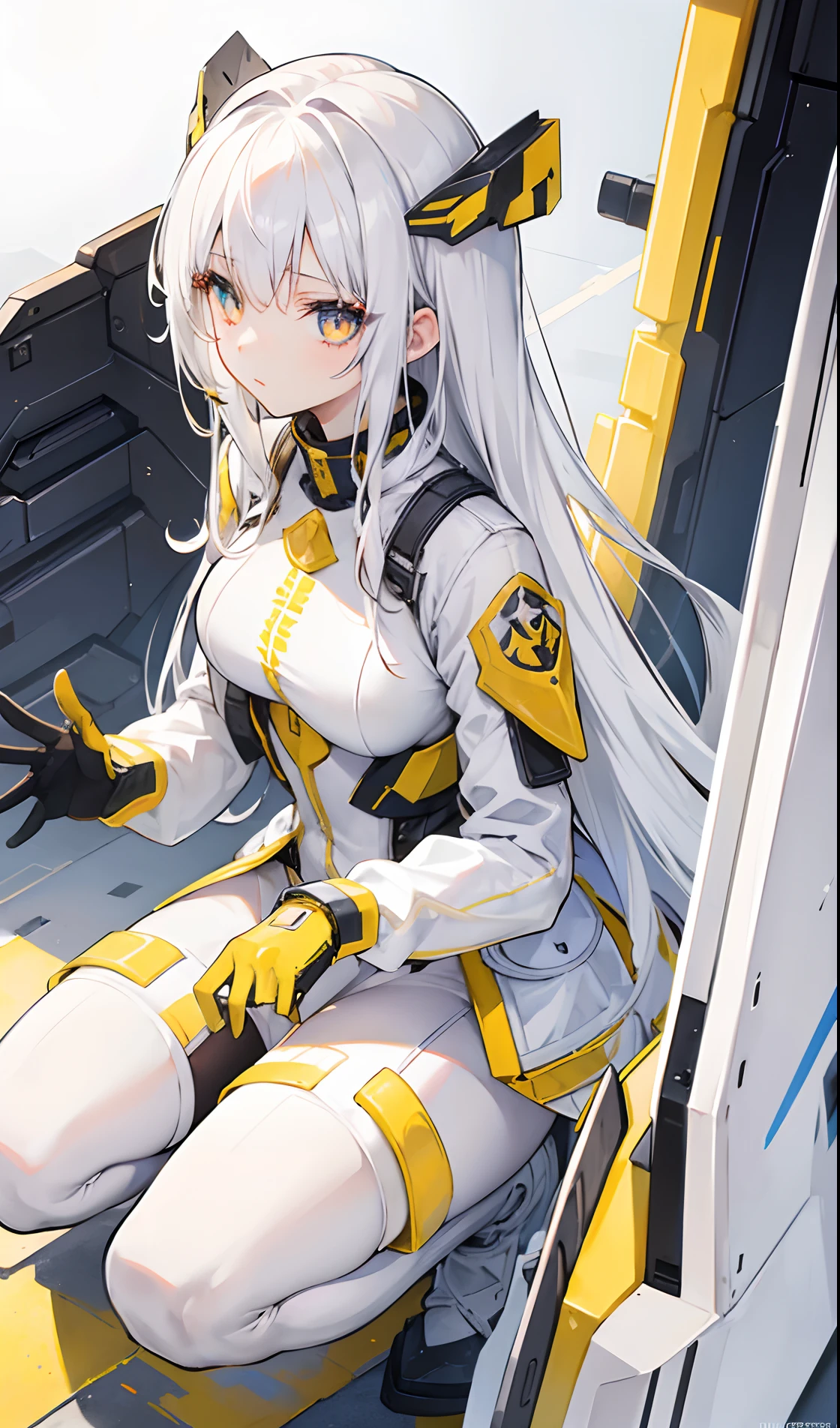Holy white hair,Shining yellow pupils,War suit,a beauty girl