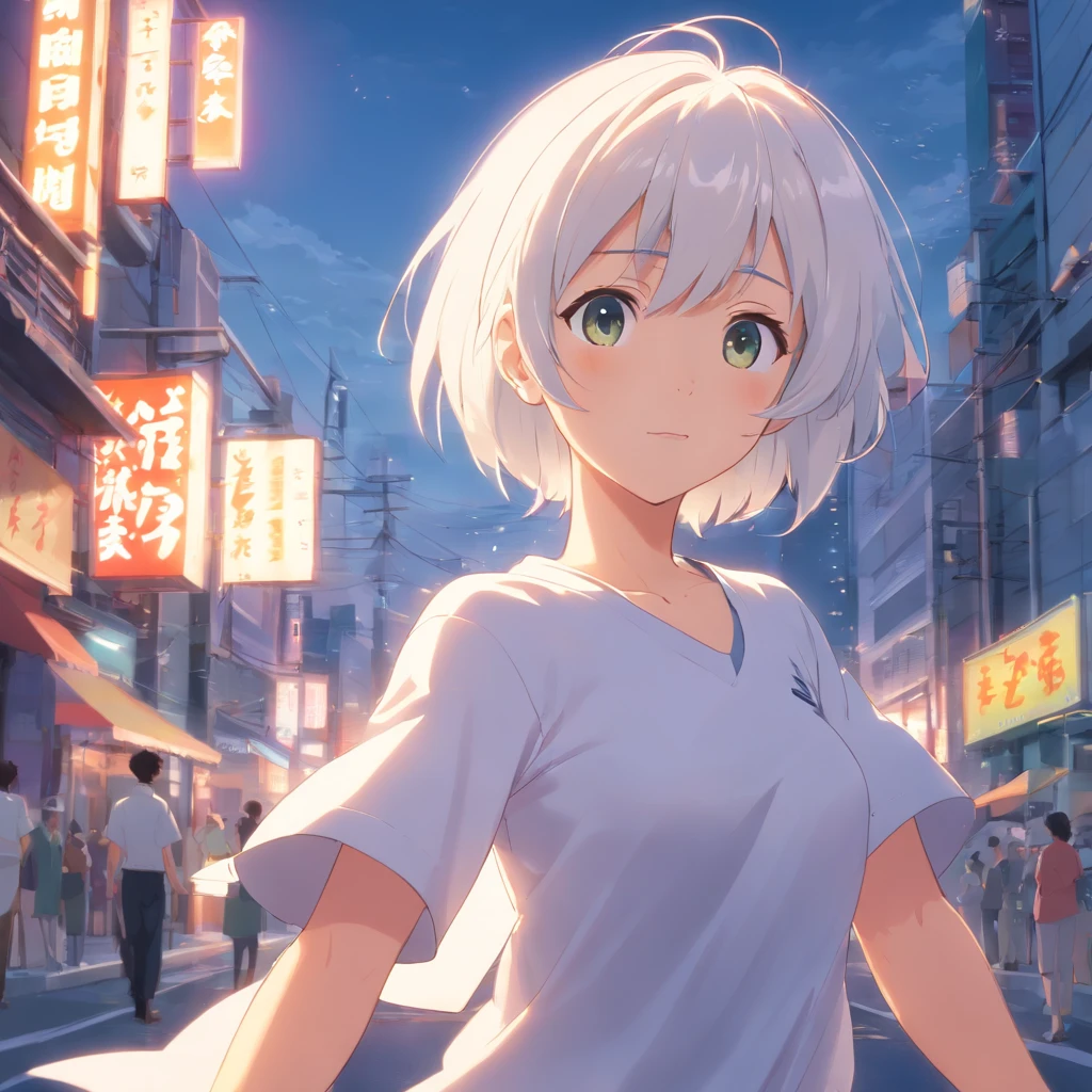 Masterpiece, Best quality, cinematic Film still from, Shotai Tai Chi suit short white hair