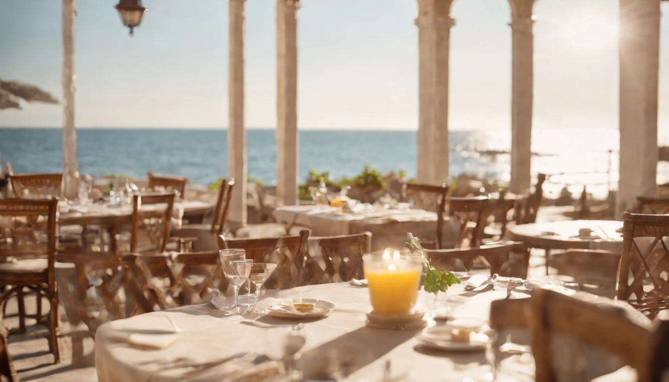 Summer morning,Soft sunlight,An old restaurant by the sea,Good morning,Start a good day,Take Off Today