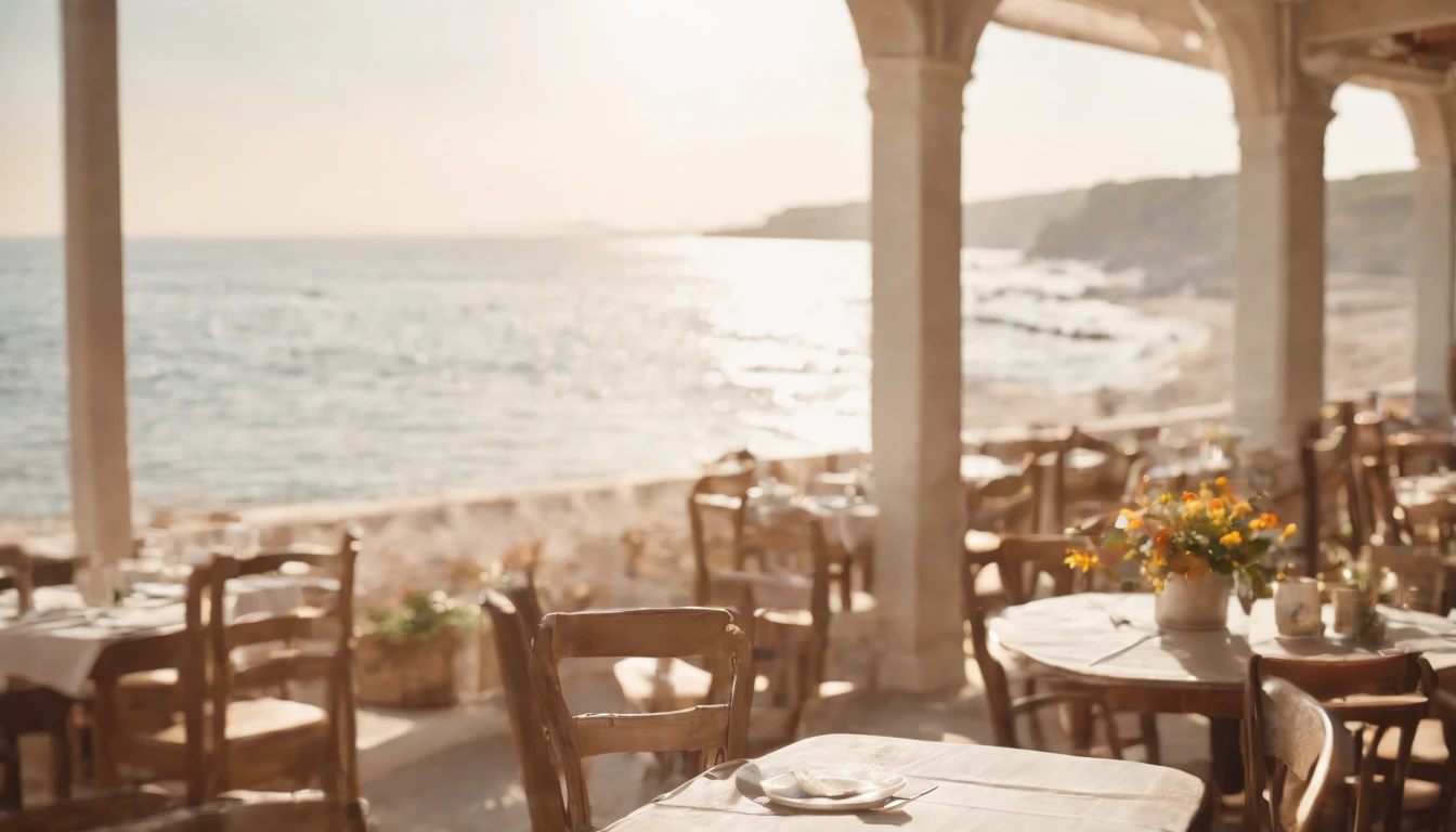 Summer morning,Soft sunlight,An old restaurant by the sea,Good morning,Start a good day,Take Off Today