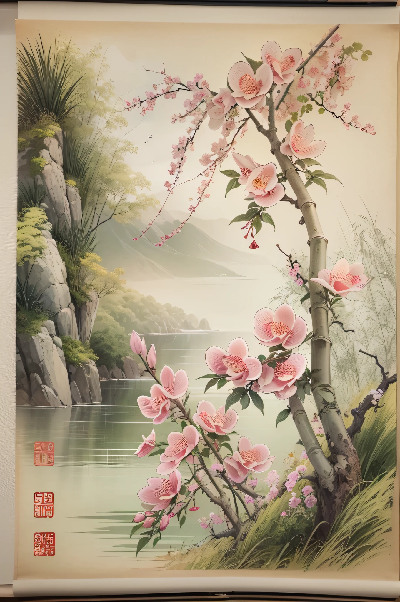Plum Blossom, Orchid Grass, Bamboo, Chrysanthemum, forming a traditional Chinese painting with a Chinese style, ink painting, freehand brushwork, scroll painting on silk, rice paper, and silk, and mounted on it, Negative prompt: ,nsfw Steps: 20, Sampler: DPM++ 2S a, CFG scale: 7.0, Seed: 1540211547, Size: 512x512, Model hash: 31e35c80fc, Model: Stable Diffusion SDXL is officially available_sdxl_1.0.safetensors, Denoising strength: 0.75, Clip skip: 2, ENSD: 31337, RNG: CPU, vae_name: automatic, Hires resize: 1024x1288, Hires steps: 20, Hires upscaler: 8x-NMKD-Superscale