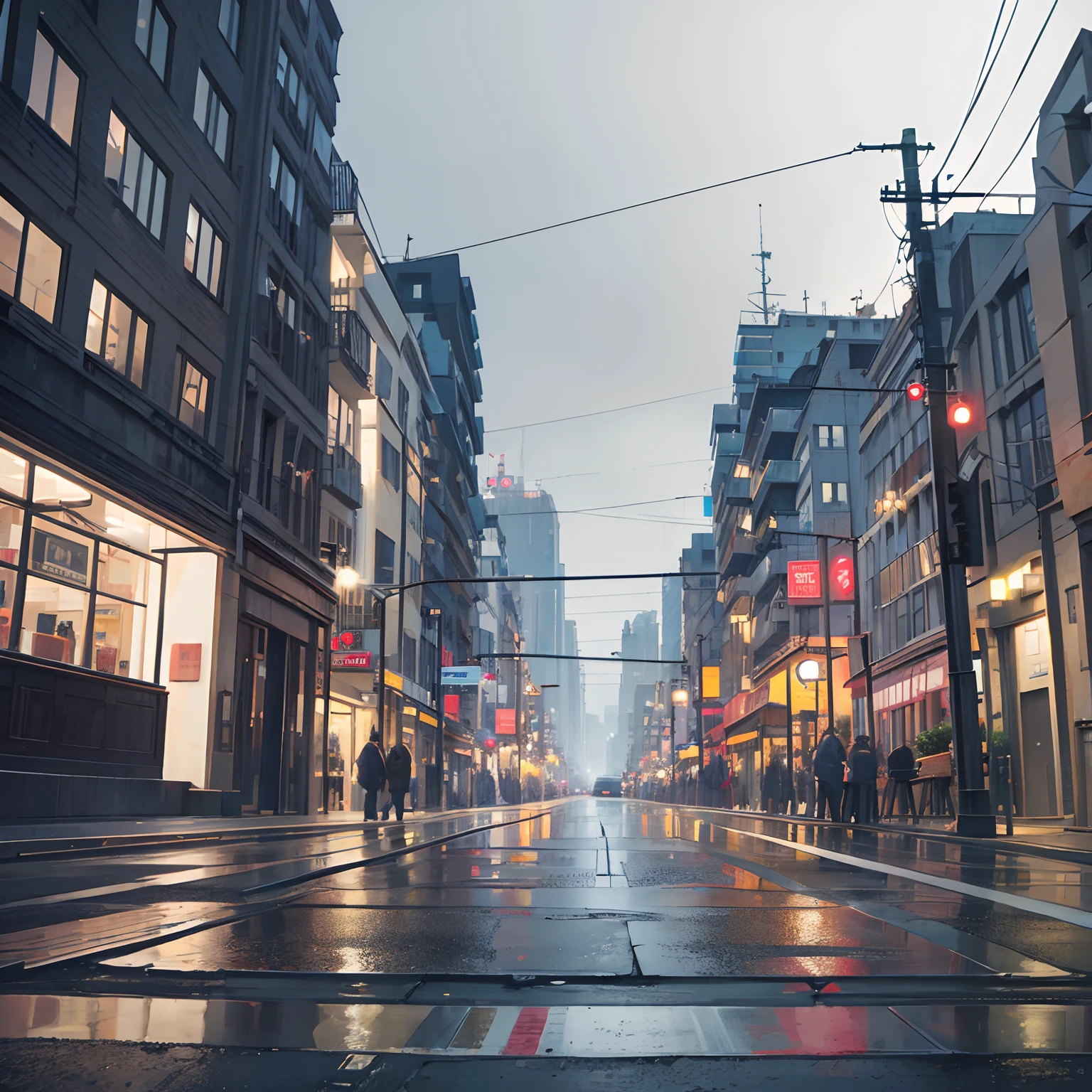 Beautiful city scene, street, gray city, ultra sharp, hd, 8k, manners, beauty, cuteness, beautiful and attractive city, gray sky, roads