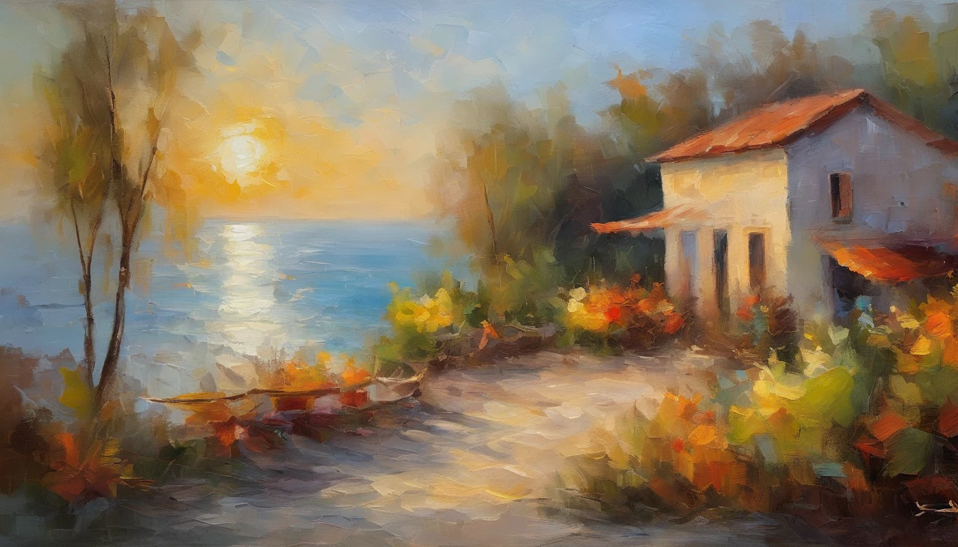 Summer morning,soft sunlight,Old restaurant by the sea,good morning,Start a good day,Take off today