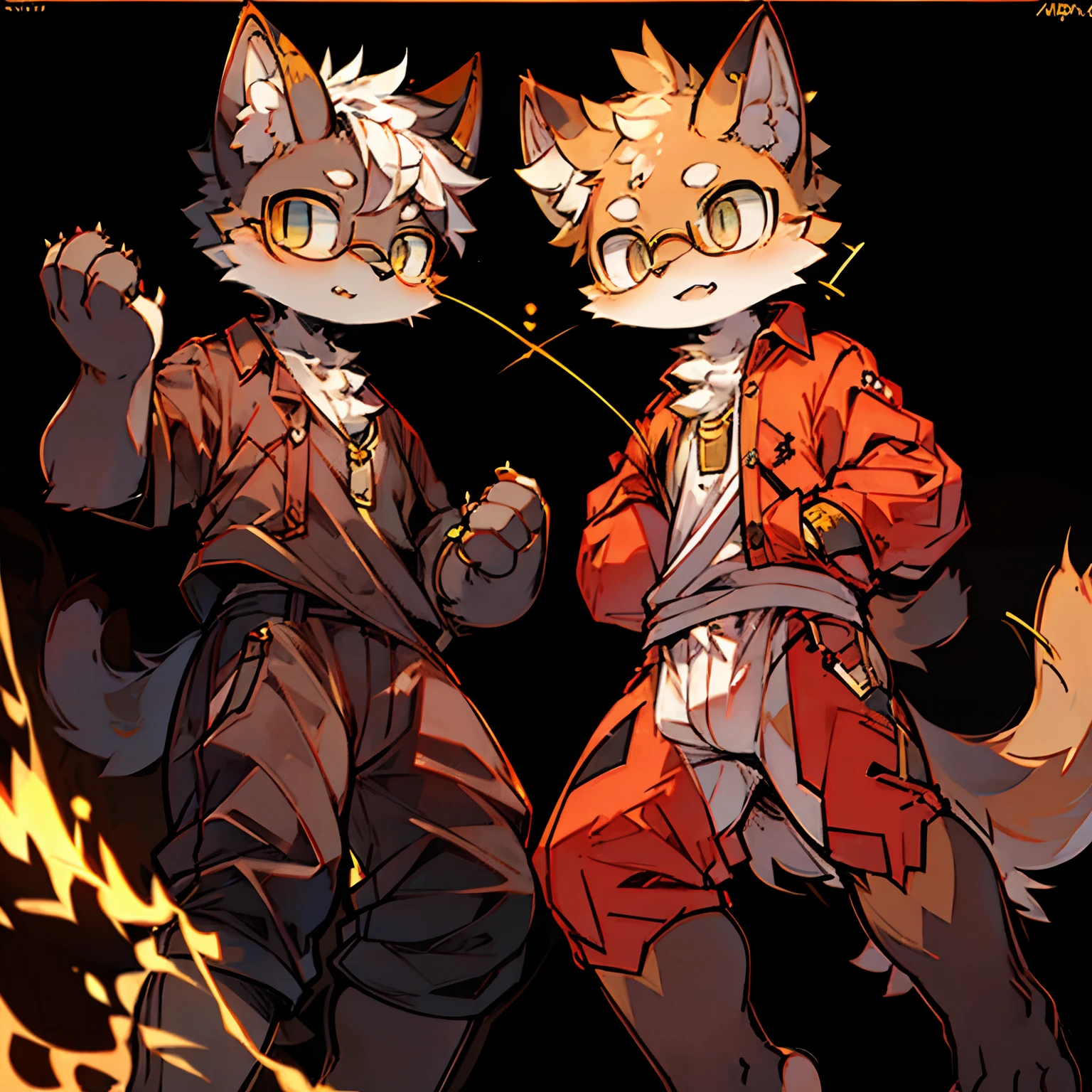 A cat with round-rimmed glasses and a cat with gold wire glasses are making trouble,Round frame sunshine orange cat cat,Gold wire high cold black and white cat cat