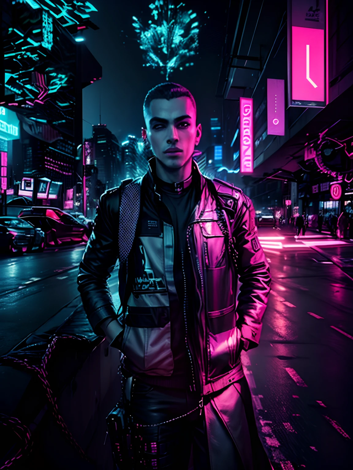 Change background cyberpunk, handsome boy