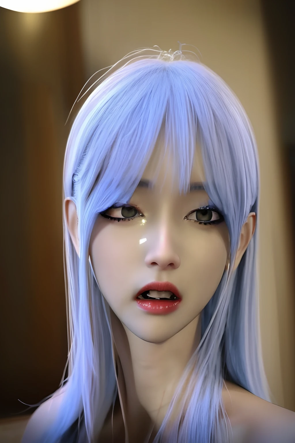 blond haired woman with pink nose piercing and purple bra top, ahegao face, ahegao, ((big breasts)), ((sticking out tounge), artwork in the style of guweiz, realistic anime 3 d style, kawaii realistic portrait, guweiz, shikamimi, hyper realistic anime, 3 d anime realistic, realistic artstyle, photorealistic anime, anime realism style, semirealistic anime style, inspired by INO
